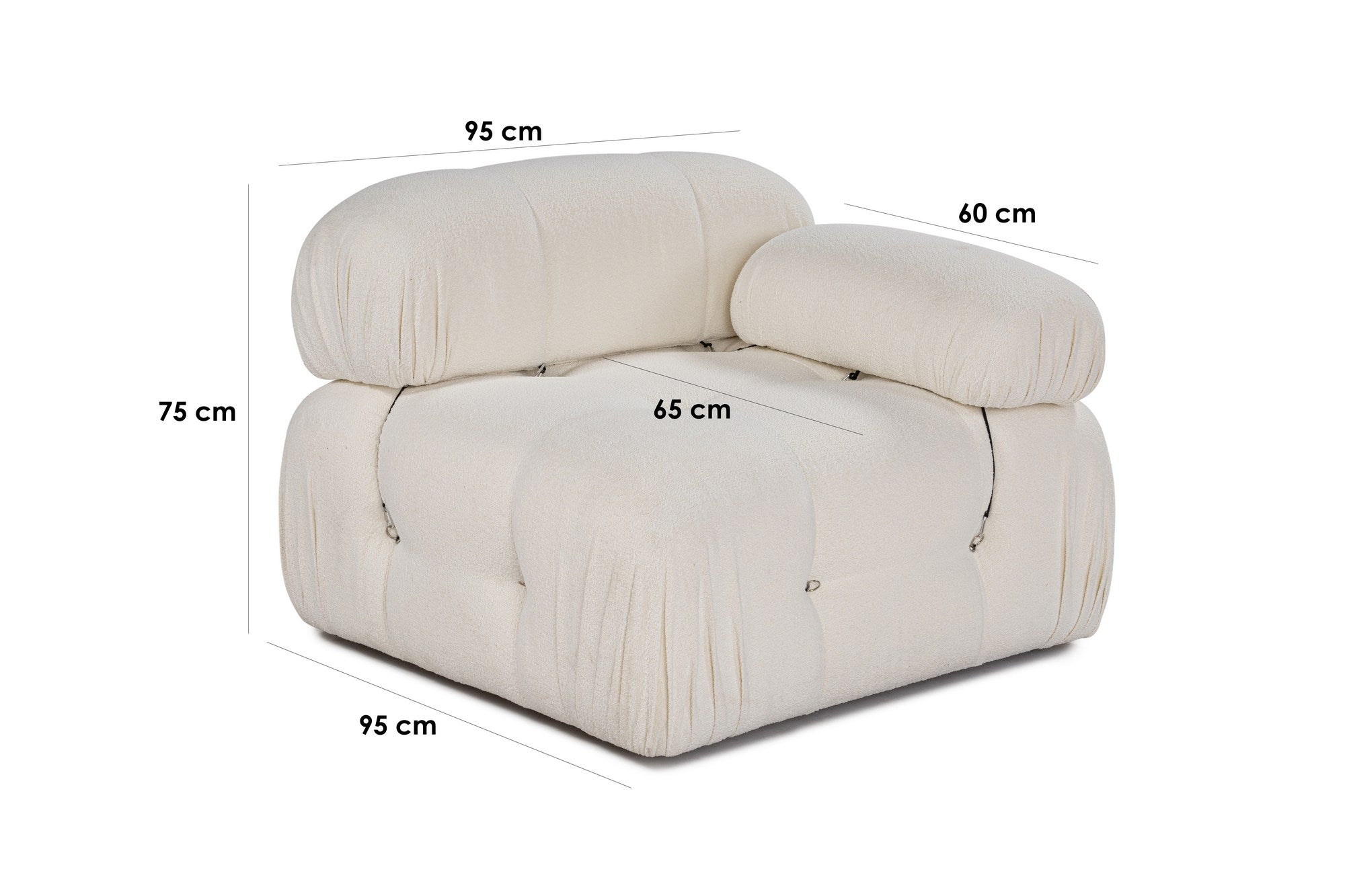 Sofá elegante de 1 lugar, branco, 95 x 95 x 75 cm | Estrutura em madeira de faia e aglomerado, 100% poliéster, encosto e braço removíveis | Design moderno e personalizável