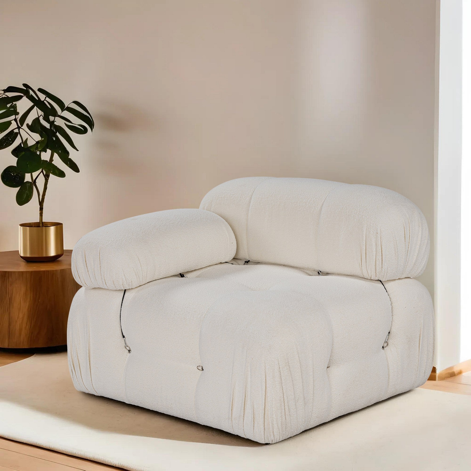 Sofá elegante de 1 lugar, branco, 95 x 95 x 75 cm | Estrutura em madeira de faia e aglomerado, 100% poliéster, encosto e braço removíveis | Design moderno e personalizável