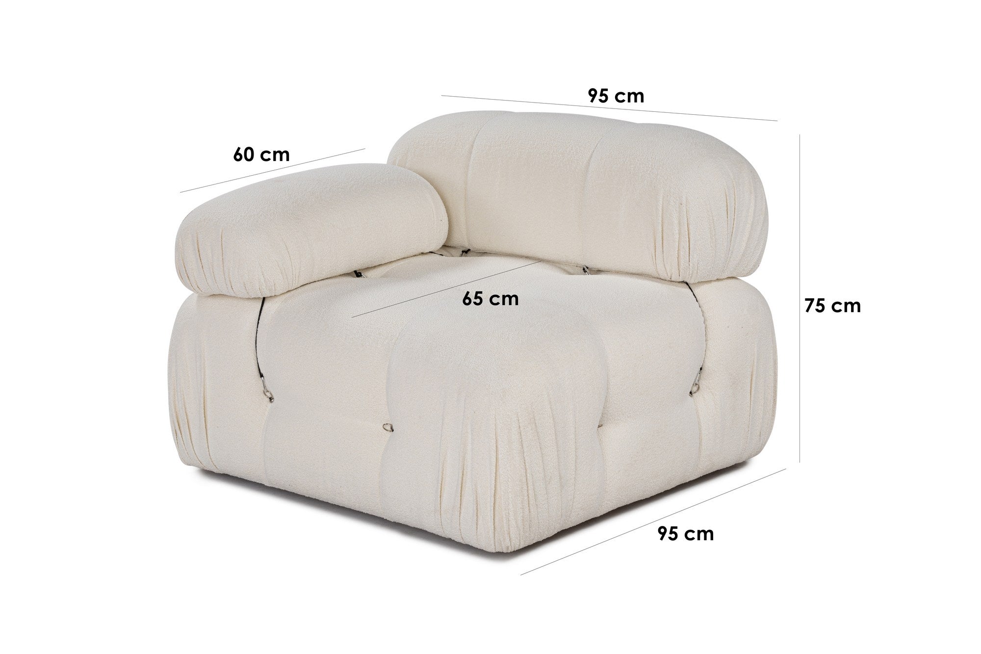Sofá elegante de 1 lugar, branco, 95 x 95 x 75 cm | Estrutura em madeira de faia e aglomerado, 100% poliéster, encosto e braço removíveis | Design moderno e personalizável
