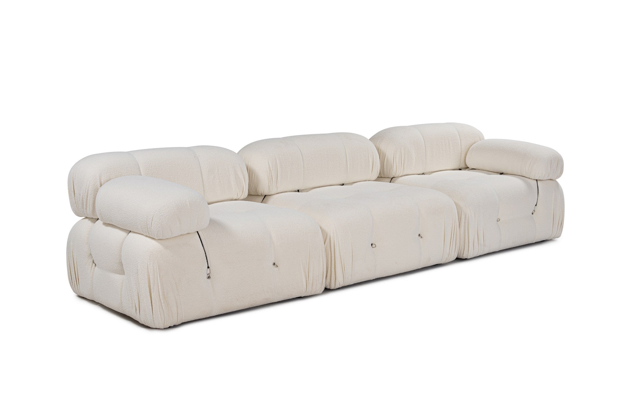 Sofá elegante de 3 lugares, branco, 288 x 95 x 75 cm | Estrutura em madeira de faia e aglomerado, 100% poliéster, encosto e braço removíveis | Conforto em espuma macia, design moderno