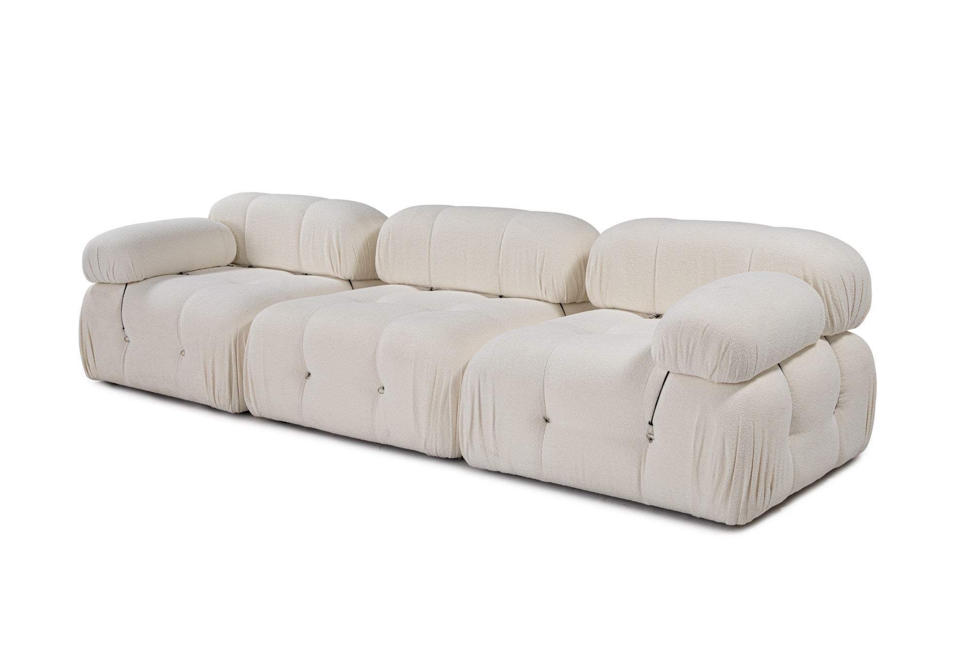 Sofá elegante de 3 lugares, branco, 288 x 95 x 75 cm | Estrutura em madeira de faia e aglomerado, 100% poliéster, encosto e braço removíveis | Conforto em espuma macia, design moderno