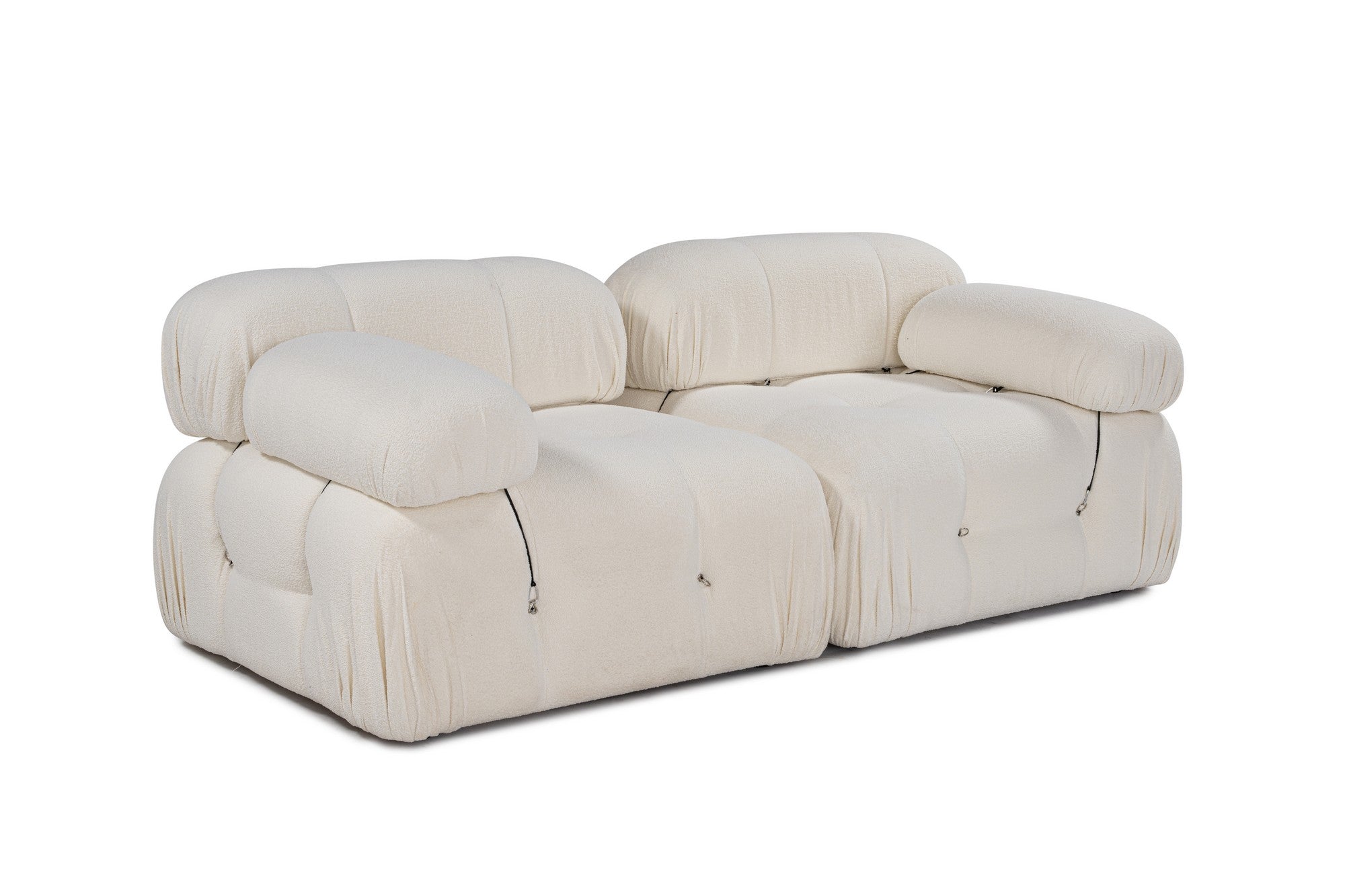 Sofá elegante de 2 lugares, cor creme, 190 x 95 x 75 cm | Estrutura em madeira de faia e aglomerado, 100% poliéster, encosto e braço removíveis | Design modular personalizável