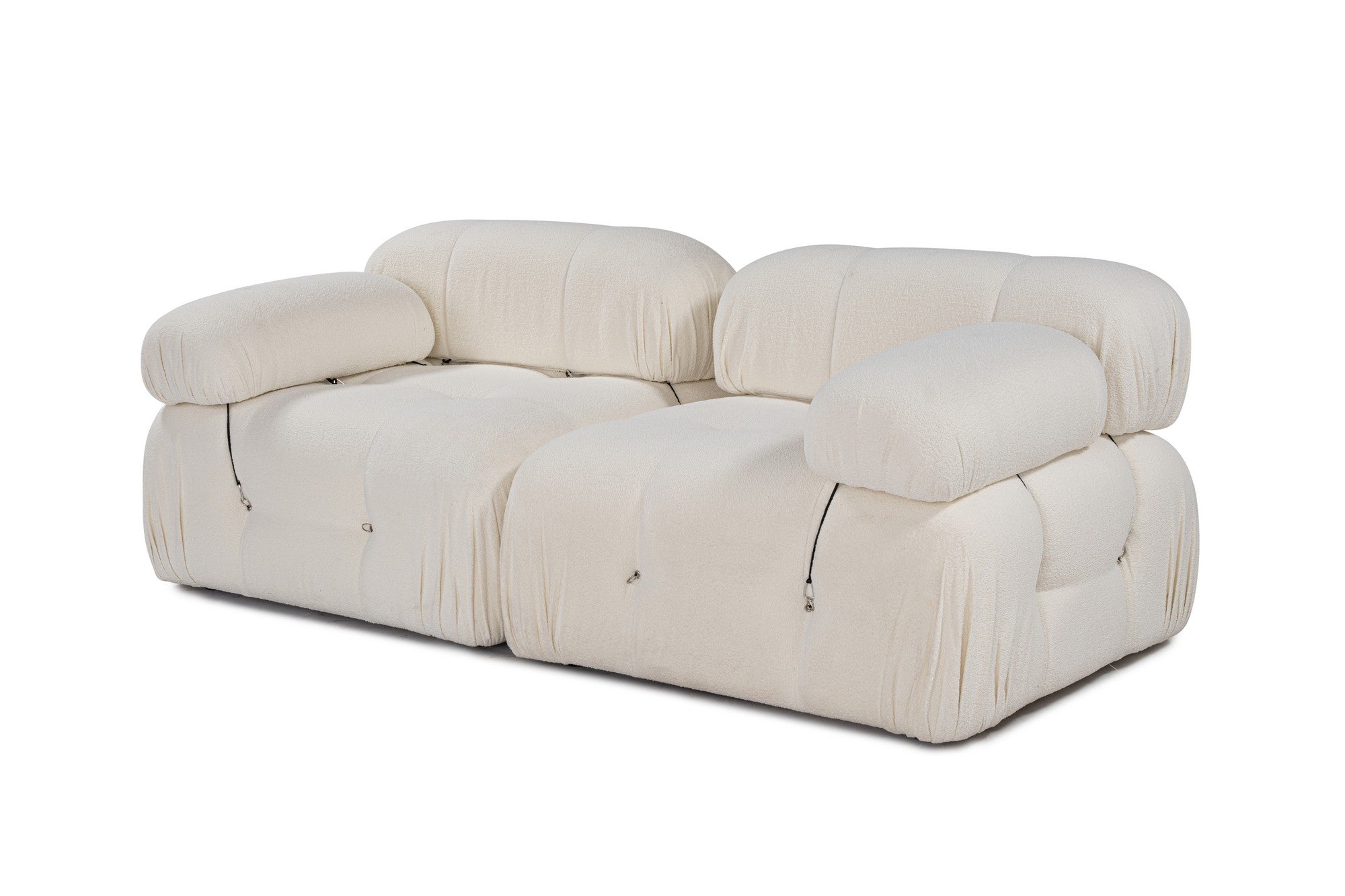 Sofá elegante de 2 lugares, cor creme, 190 x 95 x 75 cm | Estrutura em madeira de faia e aglomerado, 100% poliéster, encosto e braço removíveis | Design modular personalizável