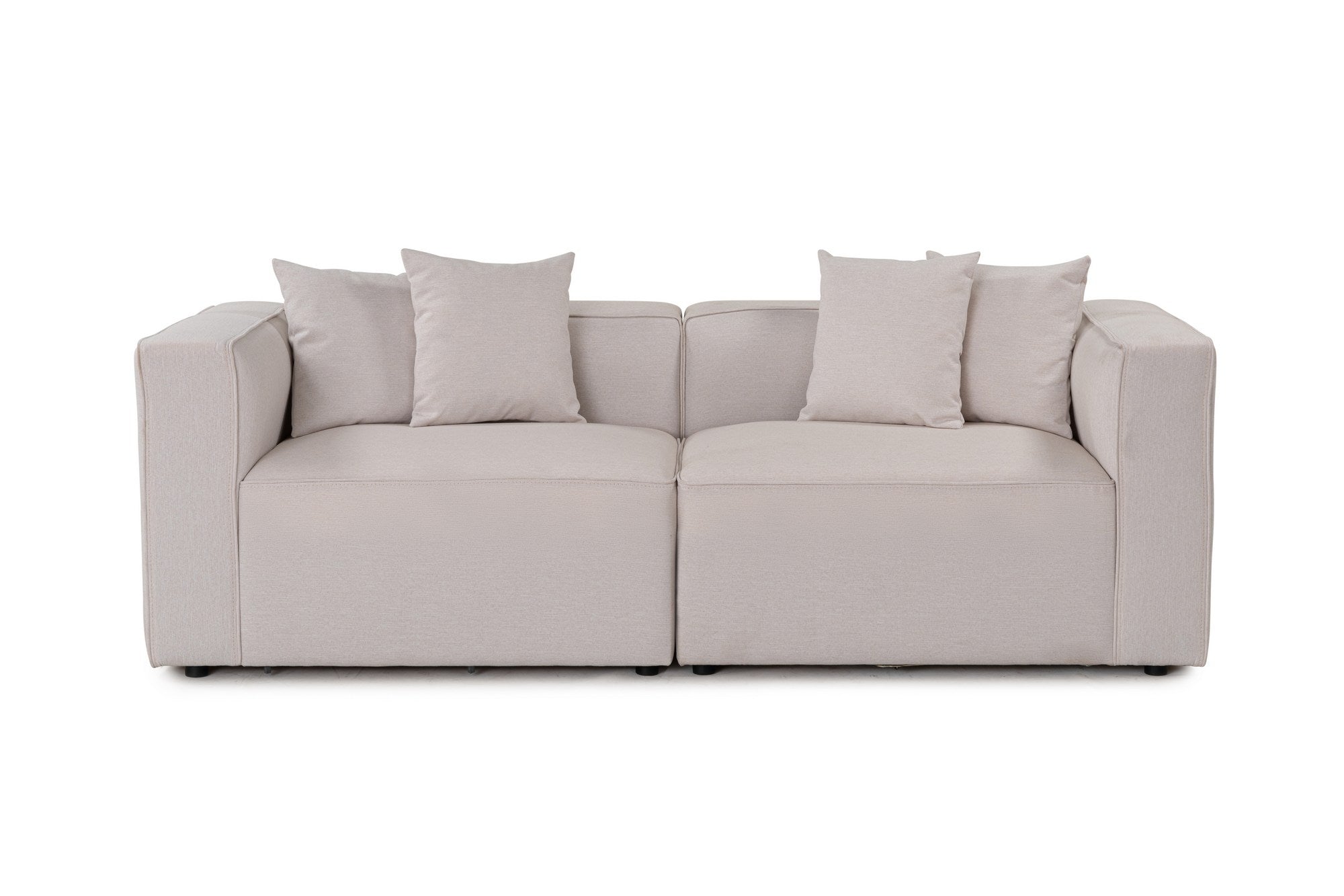 Sofá de 2 lugares em cru, tecido com textura macia, estrutura de faia e abeto, 220 x 69 x 90 cm | 30 almofadas de espuma DNS, elegantes e confortáveis para espaços modernos