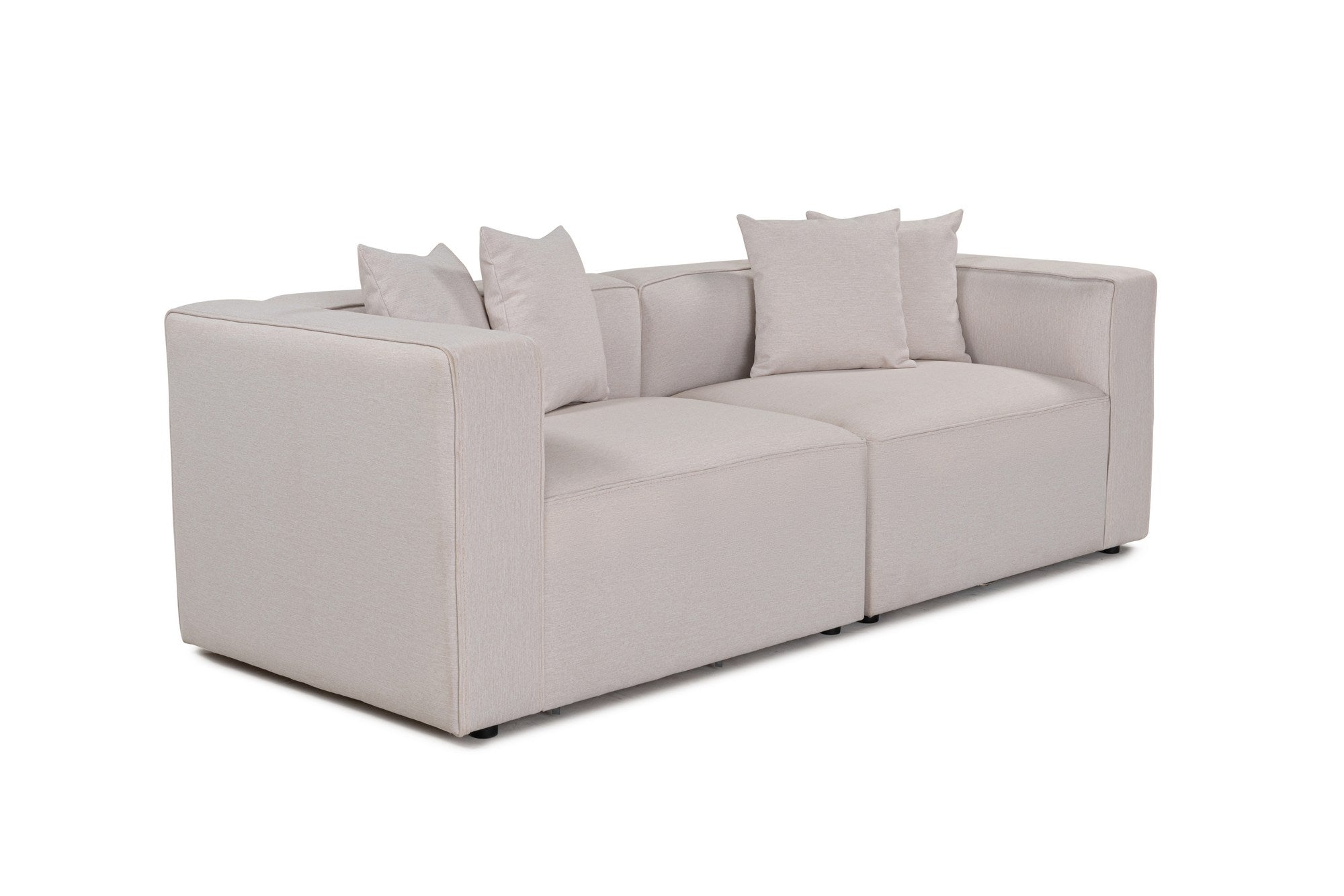 Sofá de 2 lugares em cru, tecido com textura macia, estrutura de faia e abeto, 220 x 69 x 90 cm | 30 almofadas de espuma DNS, elegantes e confortáveis para espaços modernos
