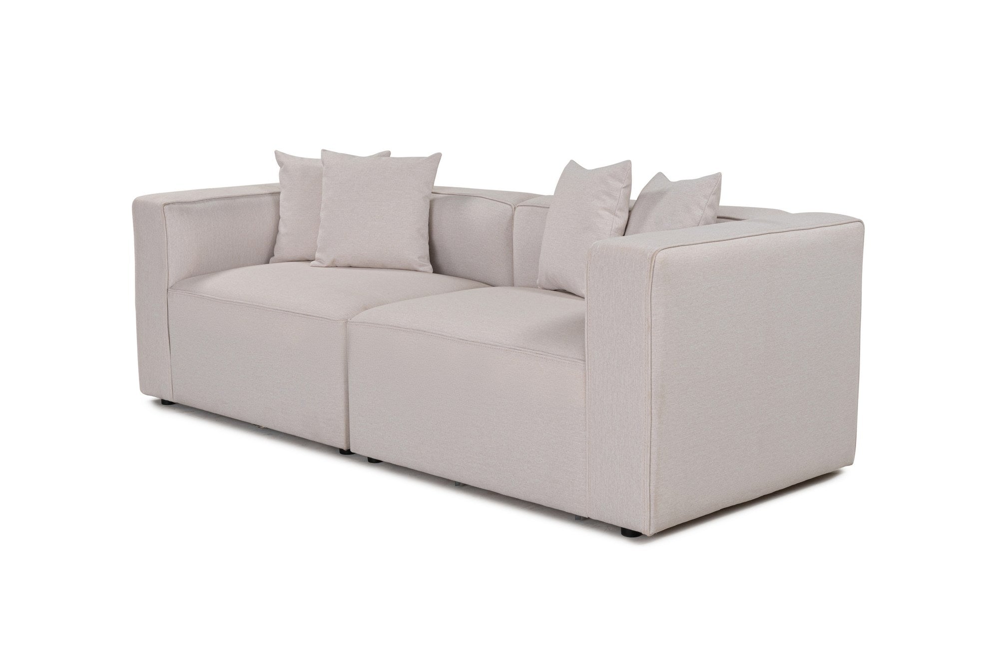 Sofá de 2 lugares em cru, tecido com textura macia, estrutura de faia e abeto, 220 x 69 x 90 cm | 30 almofadas de espuma DNS, elegantes e confortáveis para espaços modernos