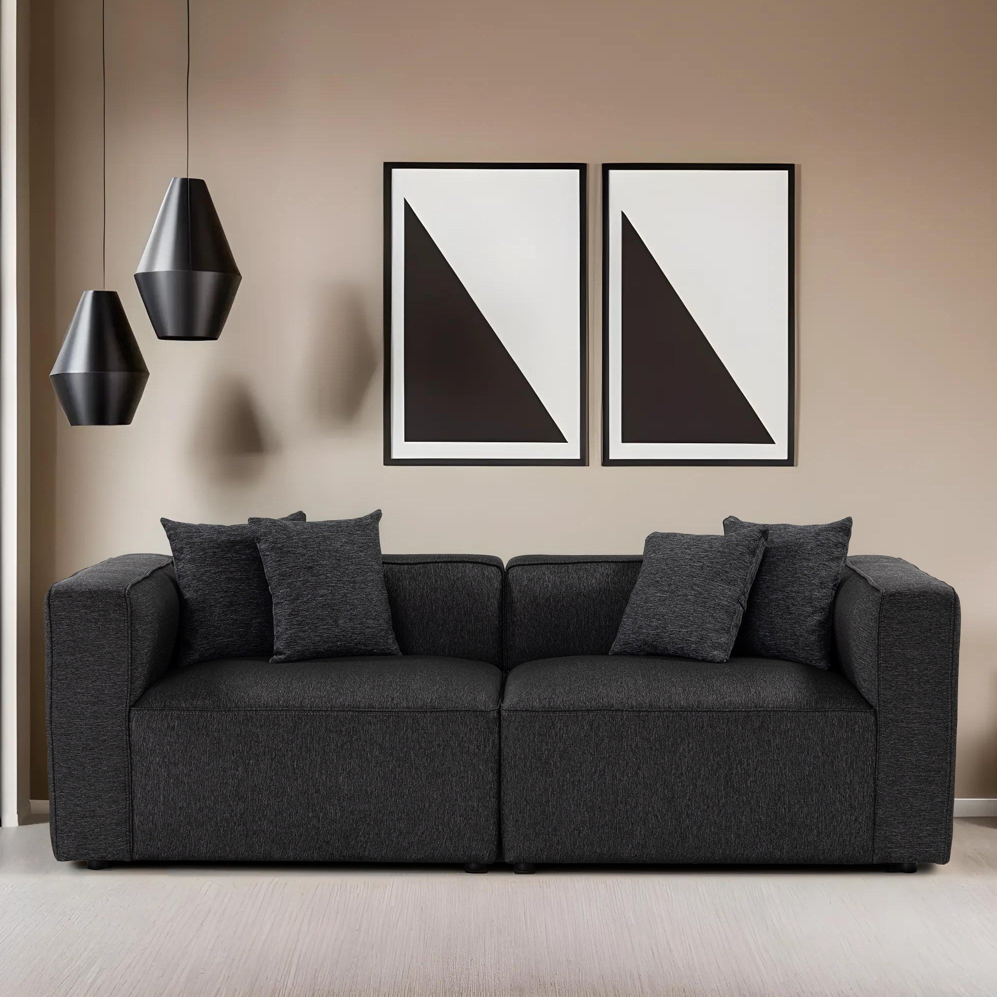 Sofá elegante de 2 lugares, antracite, 220 x 69 x 90 cm | Tecido de textura macia, estrutura de faia e abeto, 30 almofadas de espuma DNS | Perfeito para salas de estar modernas