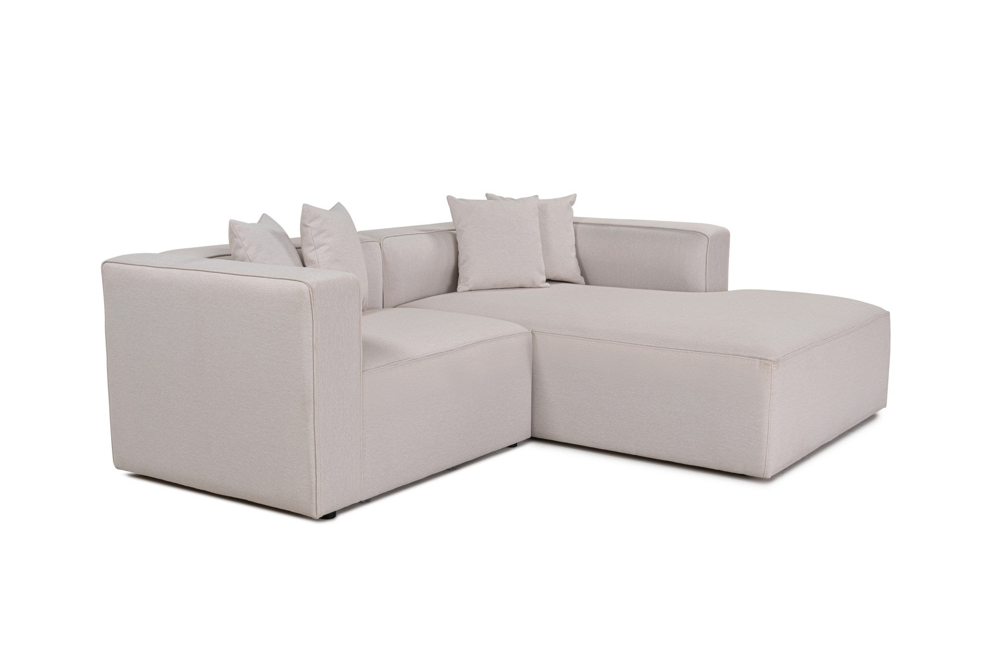 Sofá de canto elegante em cru, 230 cm x 180 cm x 69 cm | Tecido de textura macia, estrutura de faia e abeto, 30 almofadas de espuma DNS | Perfeito para salas de estar modernas