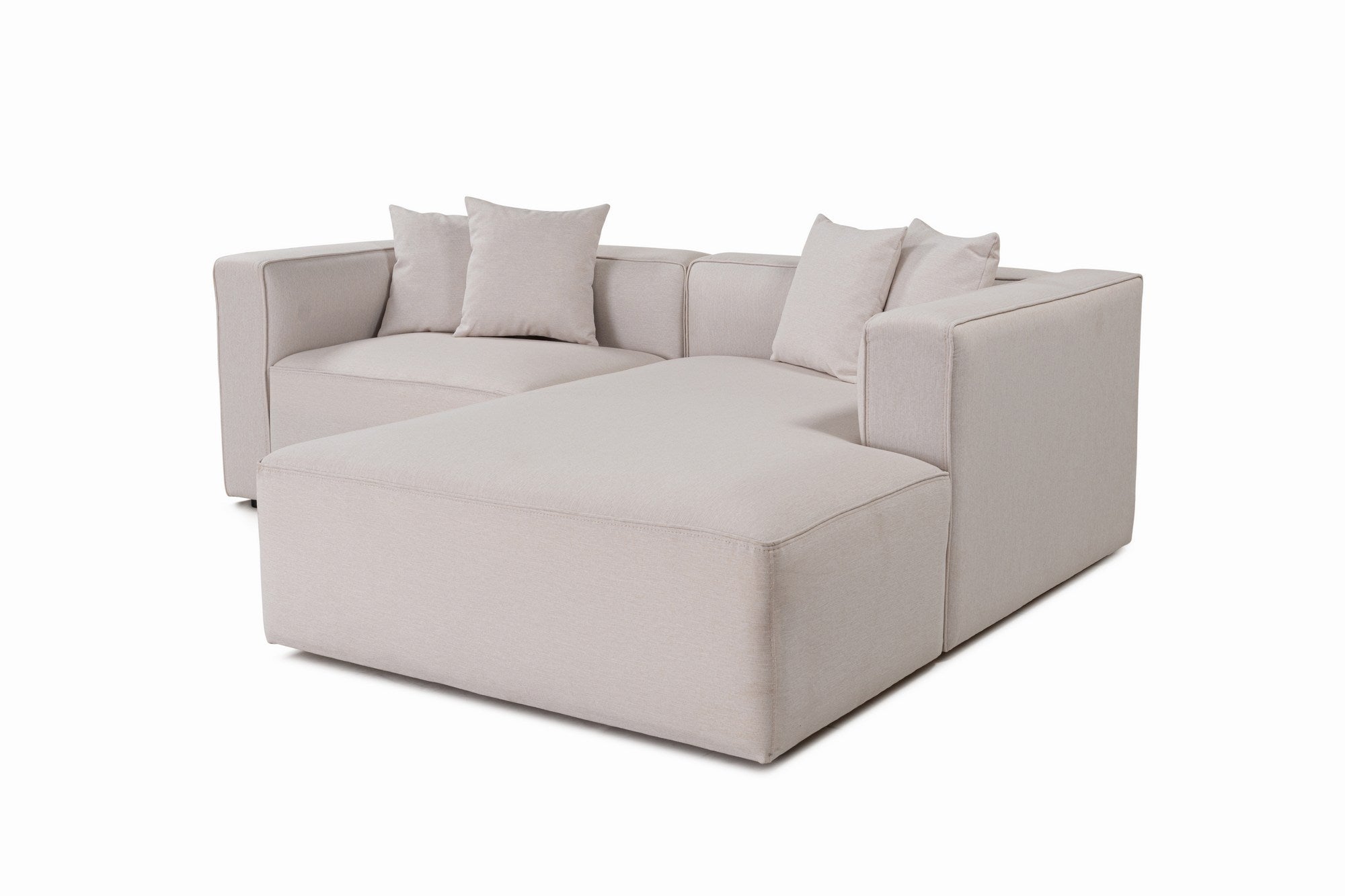 Sofá de canto elegante em cru, 230 cm x 180 cm x 69 cm | Tecido de textura macia, estrutura de faia e abeto, 30 almofadas de espuma DNS | Perfeito para salas de estar modernas