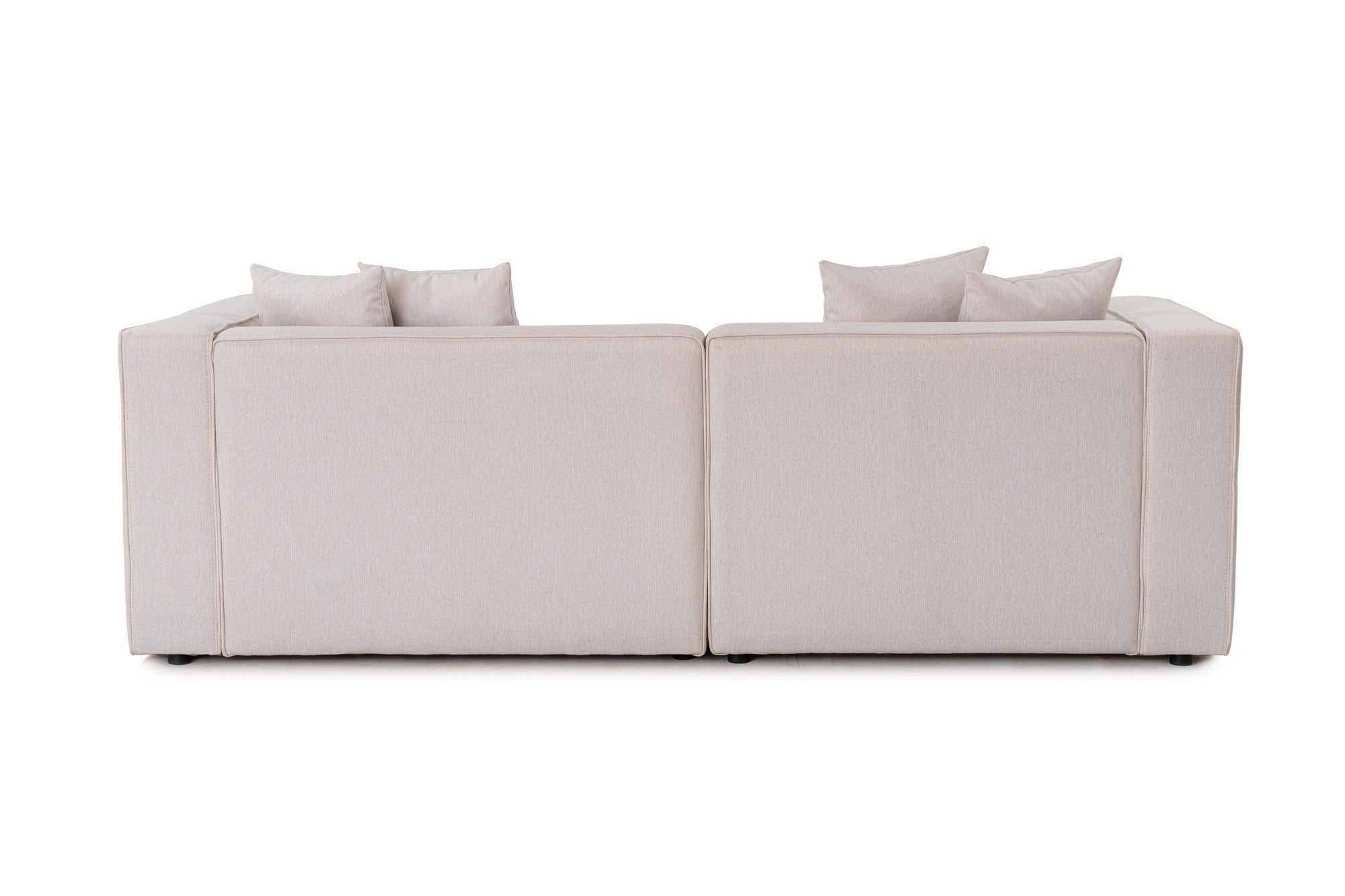 Sofá de canto elegante em cru, 230 cm x 180 cm x 69 cm | Tecido de textura macia, estrutura de faia e abeto, 30 almofadas de espuma DNS | Perfeito para salas de estar modernas