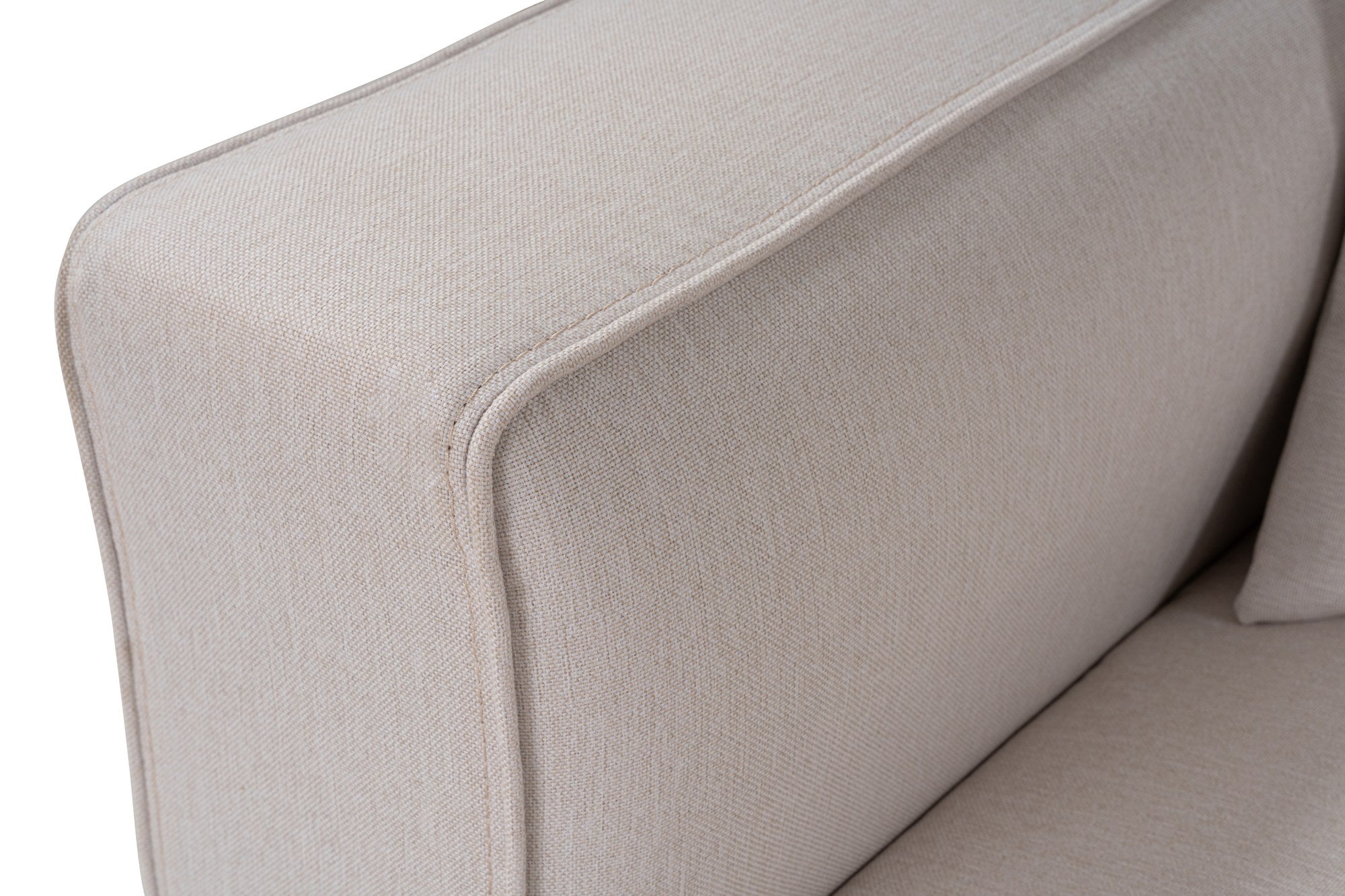 Sofá de canto elegante em cru, 230 cm x 180 cm x 69 cm | Tecido de textura macia, estrutura de faia e abeto, 30 almofadas de espuma DNS | Perfeito para salas de estar modernas