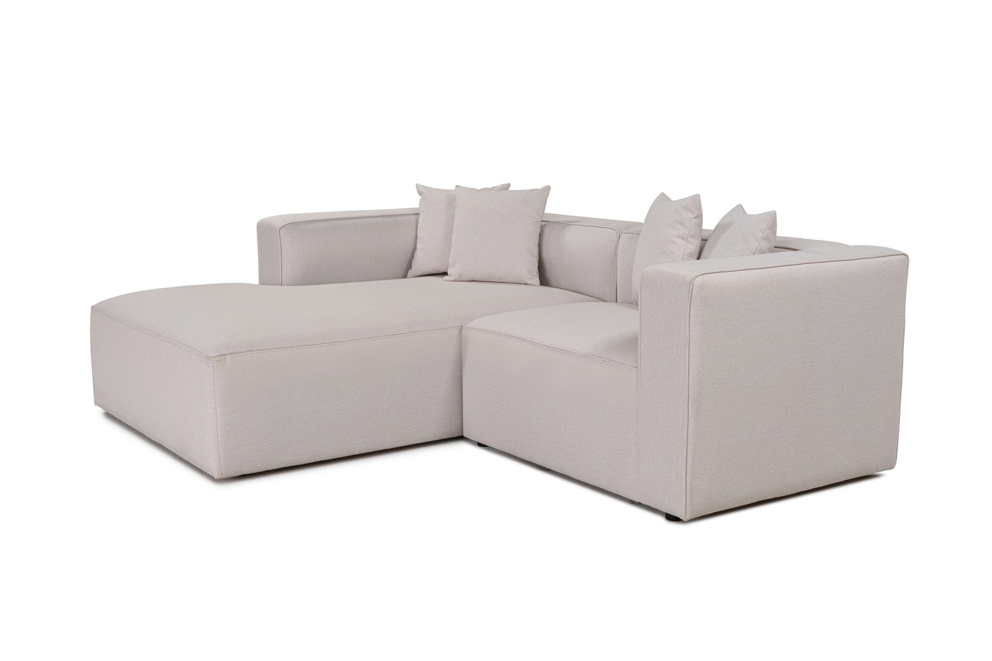 Sofá de canto elegante em cru, 230 cm x 180 cm x 69 cm | Tecido de textura macia, estrutura de faia e abeto, 30 almofadas de espuma DNS | Perfeito para salas de estar modernas