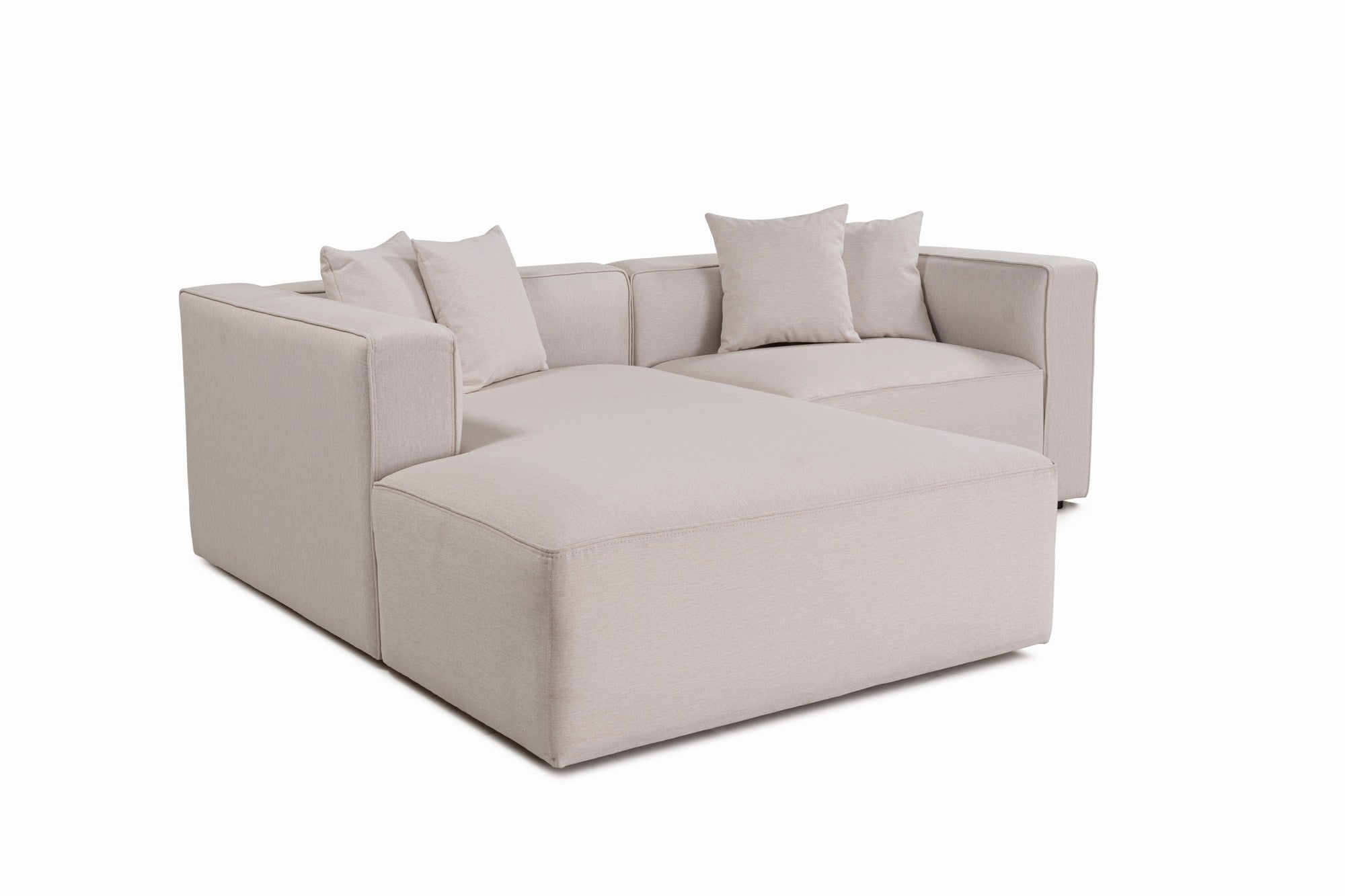 Sofá de canto elegante em cru, 230 cm x 180 cm x 69 cm | Tecido de textura macia, estrutura de faia e abeto, 30 almofadas de espuma DNS | Perfeito para salas de estar modernas