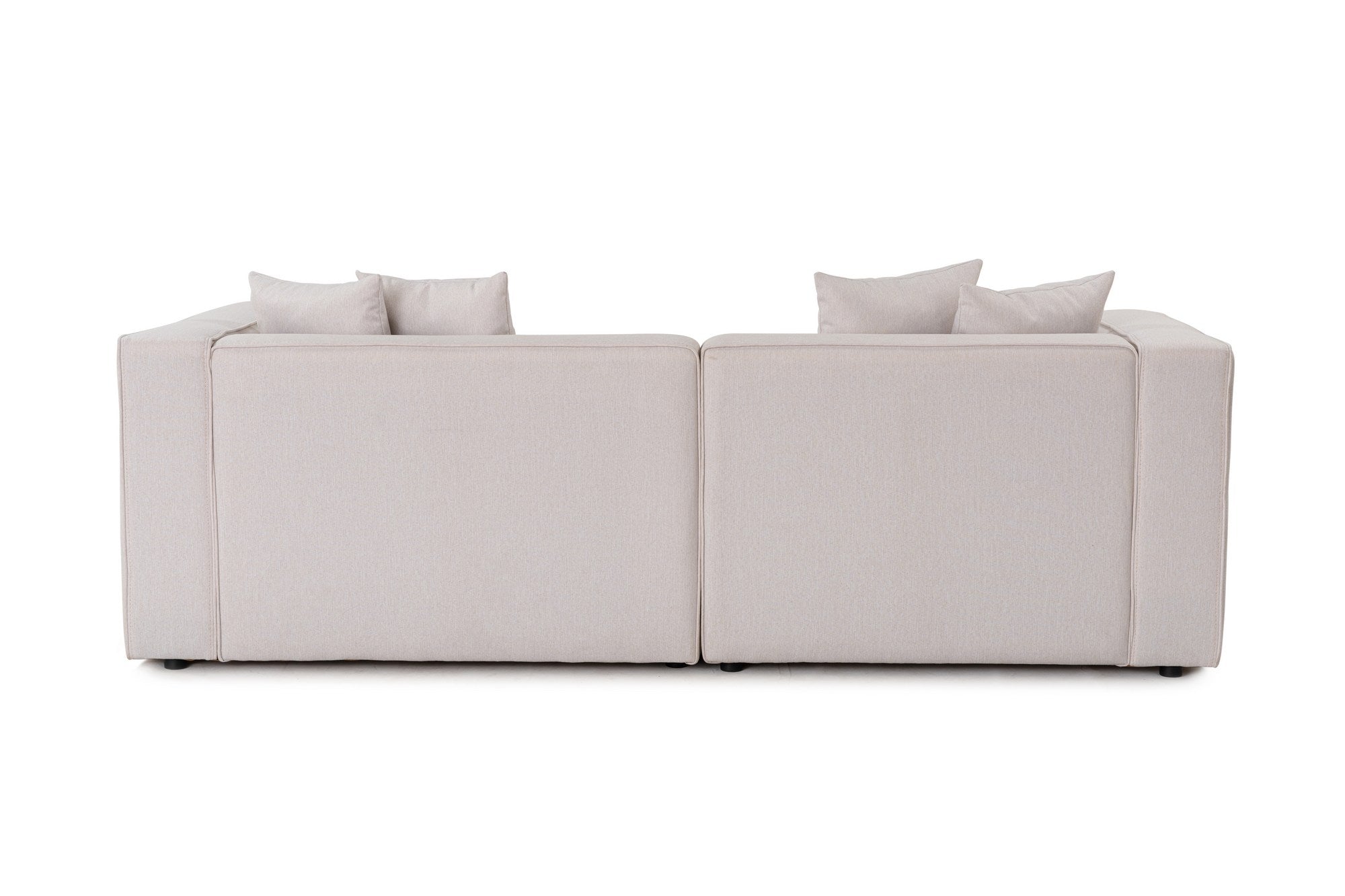 Sofá de canto elegante em cru, 230 cm x 180 cm x 69 cm | Tecido de textura macia, estrutura de faia e abeto, 30 almofadas de espuma DNS | Perfeito para salas de estar modernas