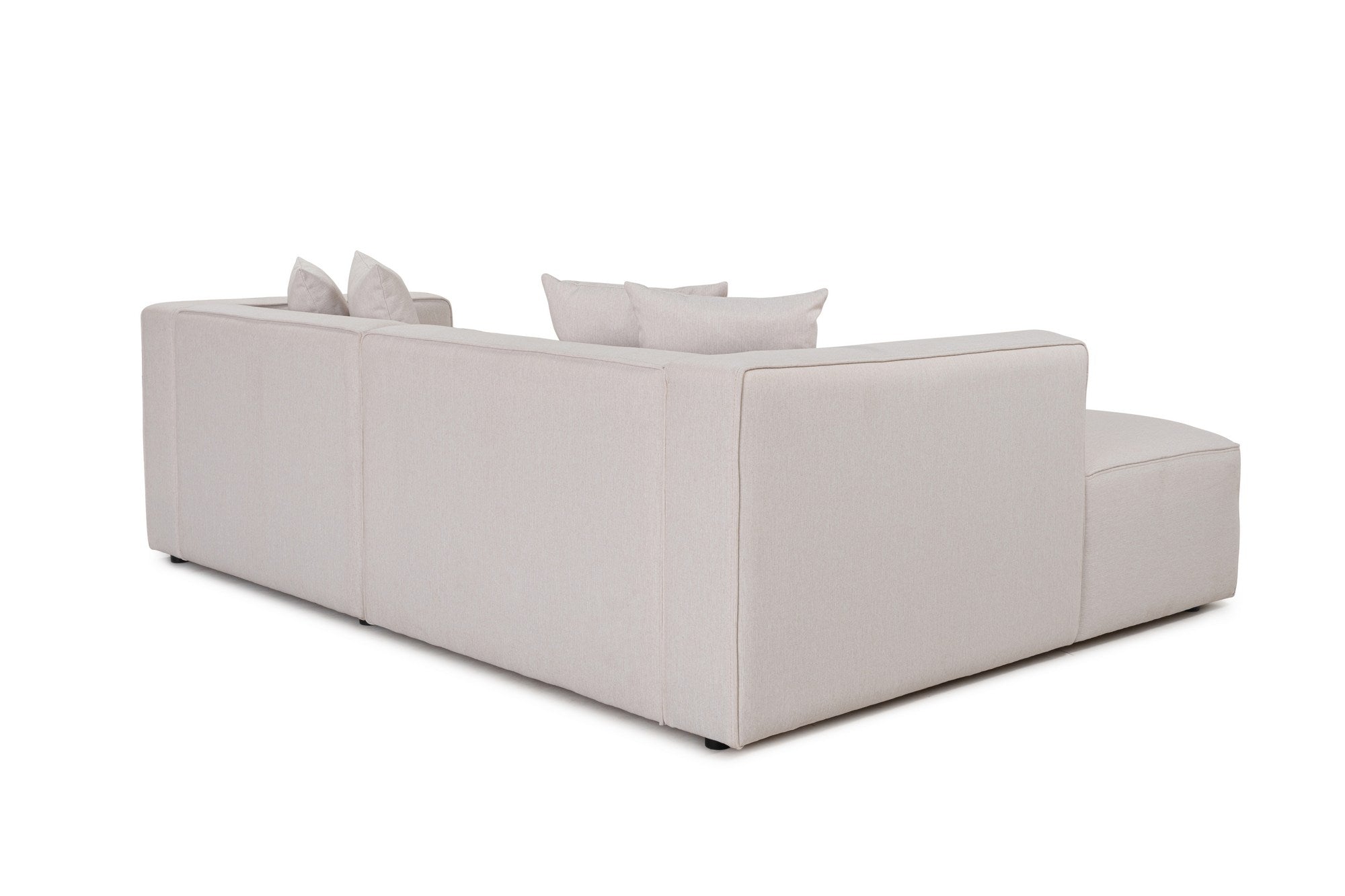 Sofá de canto elegante em cru, 230 cm x 180 cm x 69 cm | Tecido de textura macia, estrutura de faia e abeto, 30 almofadas de espuma DNS | Perfeito para salas de estar modernas