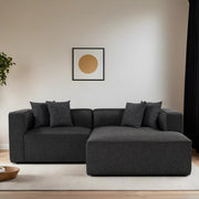 Sofá de canto elegante, antracite, 230 x 180 x 69 cm | Tecido de textura macia, estrutura de faia e abeto, 30 almofadas de espuma DNS | Perfeito para salas de estar modernas