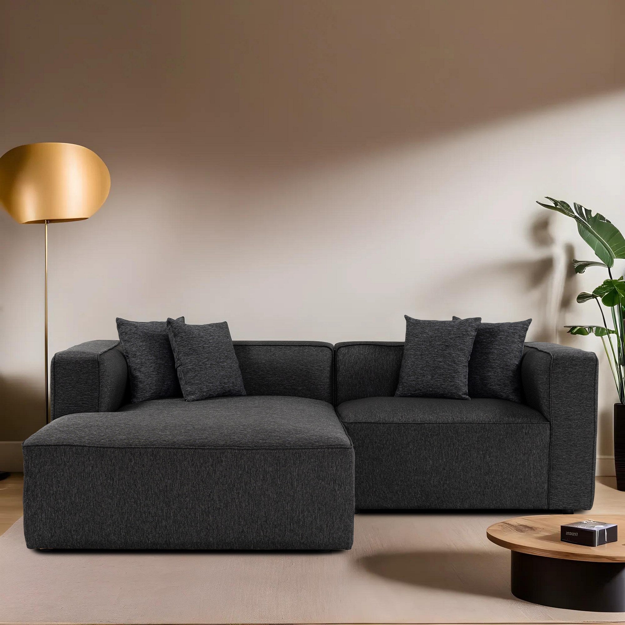 Sofá de canto elegante, antracite, 230 x 180 x 69 cm | Tecido de textura macia, estrutura de faia e abeto, 30 almofadas de espuma DNS | Perfeito para salas de estar modernas