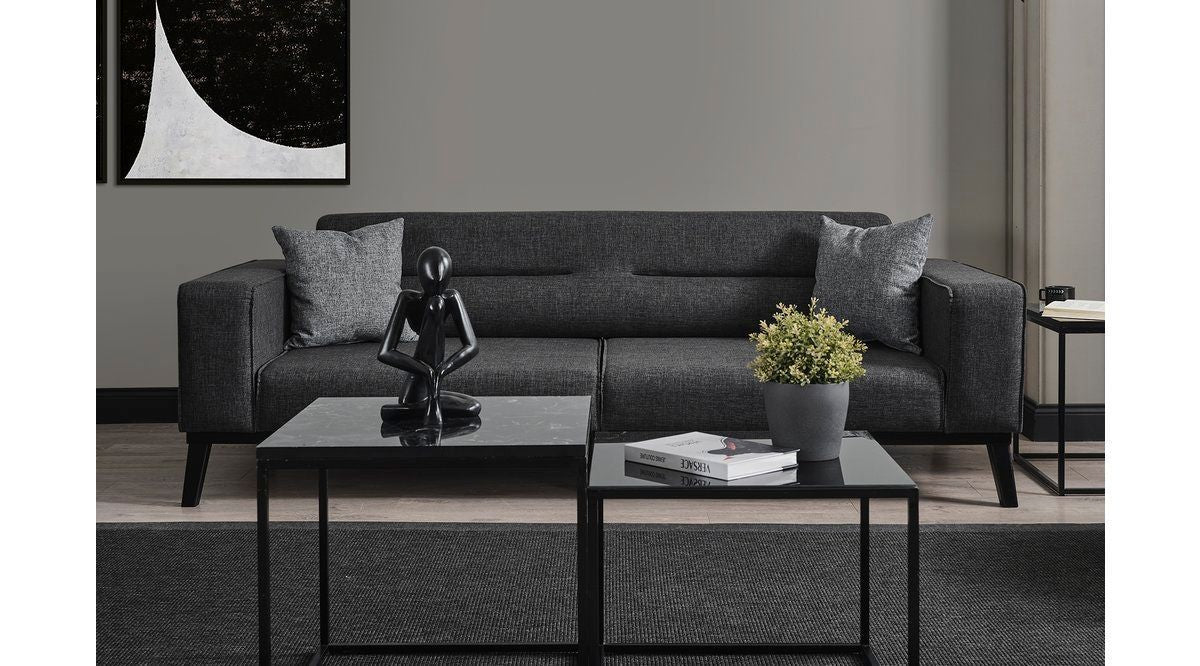Sofá-cama elegante de 3 lugares, antracite, 222 x 92 x 74 cm | Estrutura em madeira de faia, 100% poliéster, mecanismo giratório, pernas de madeira preta | Perfeito para espaços modernos