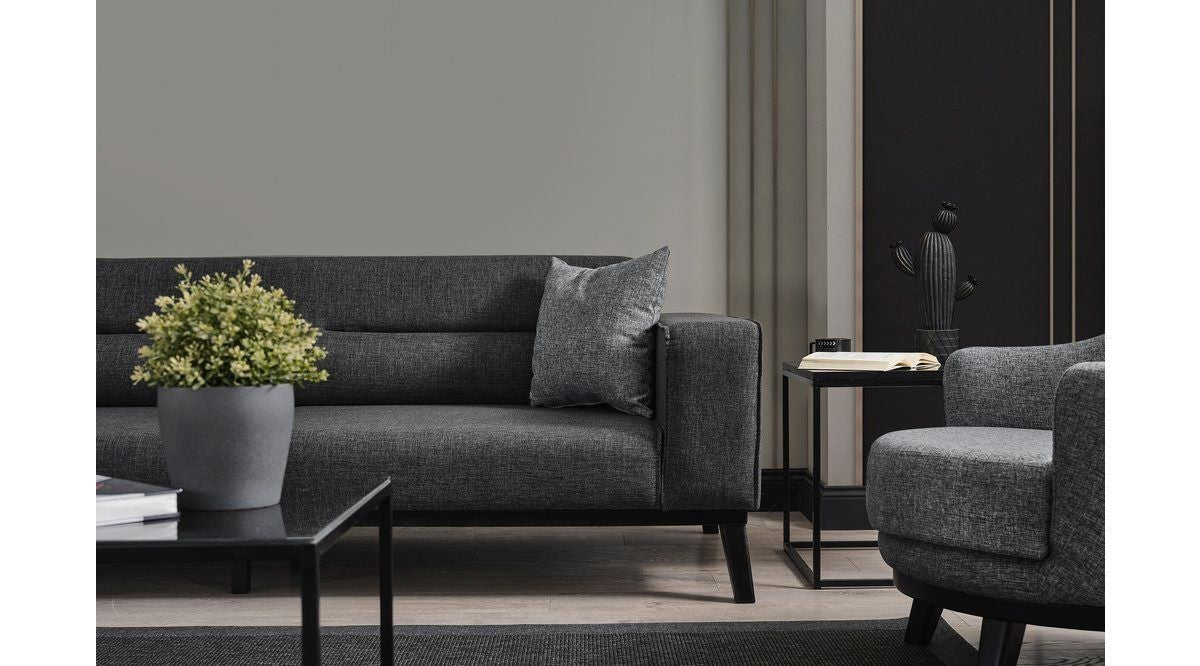 Sofá-cama elegante de 3 lugares, antracite, 222 x 92 x 74 cm | Estrutura em madeira de faia, 100% poliéster, mecanismo giratório, pernas de madeira preta | Perfeito para espaços modernos