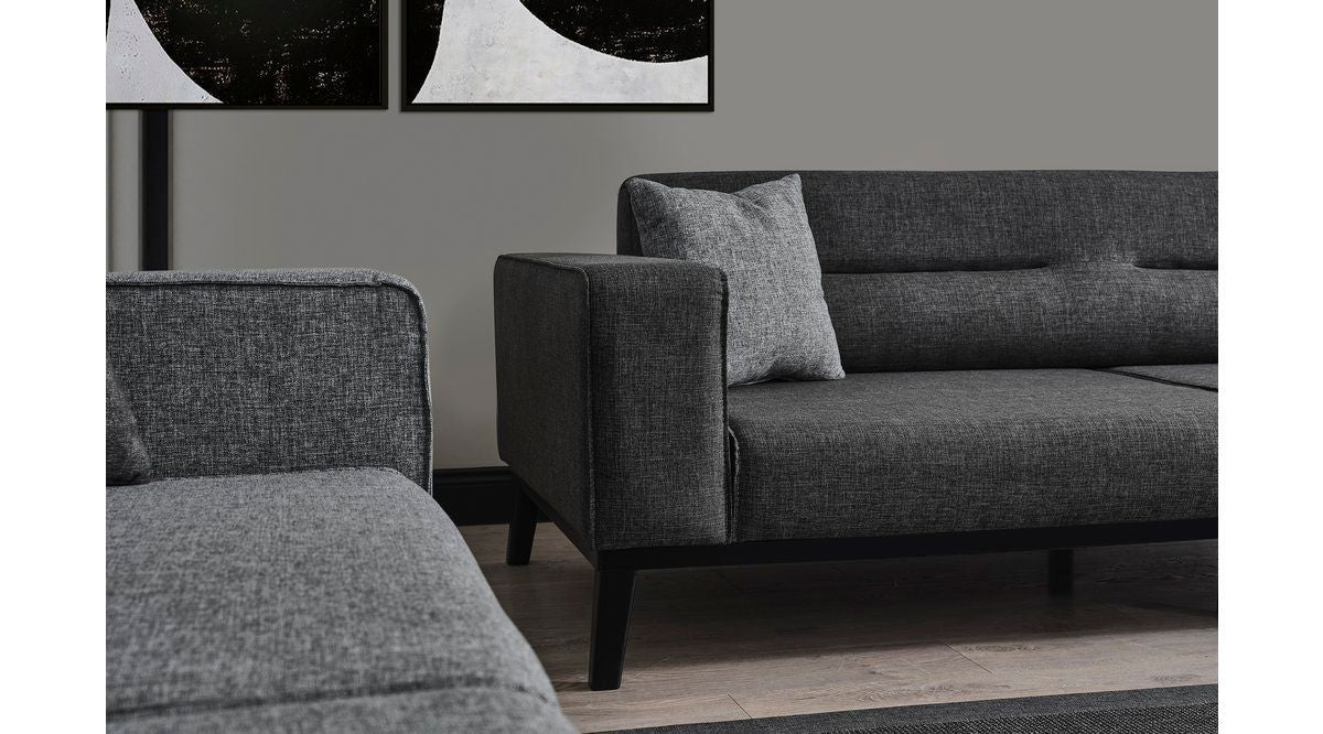 Sofá-cama elegante de 3 lugares, antracite, 222 x 92 x 74 cm | Estrutura em madeira de faia, 100% poliéster, mecanismo giratório, pernas de madeira preta | Perfeito para espaços modernos