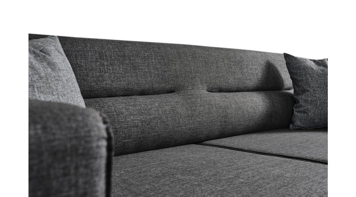 Sofá-cama elegante de 3 lugares, antracite, 222 x 92 x 74 cm | Estrutura em madeira de faia, 100% poliéster, mecanismo giratório, pernas de madeira preta | Perfeito para espaços modernos