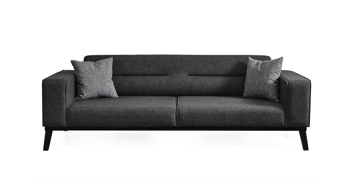 Sofá-cama elegante de 3 lugares, antracite, 222 x 92 x 74 cm | Estrutura em madeira de faia, 100% poliéster, mecanismo giratório, pernas de madeira preta | Perfeito para espaços modernos