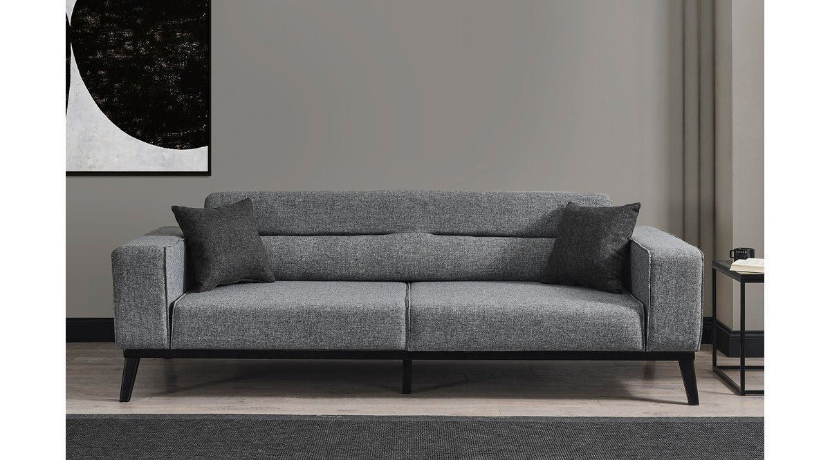 Sofá-cama elegante de 3 lugares, cinza claro, 222 x 92 x 74 cm | Estrutura em madeira de faia, 100% poliéster, mecanismo giratório | Perfeito para espaços modernos