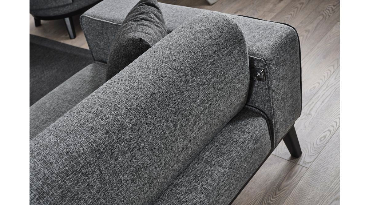 Sofá-cama elegante de 3 lugares, cinza claro, 222 x 92 x 74 cm | Estrutura em madeira de faia, 100% poliéster, mecanismo giratório | Perfeito para espaços modernos