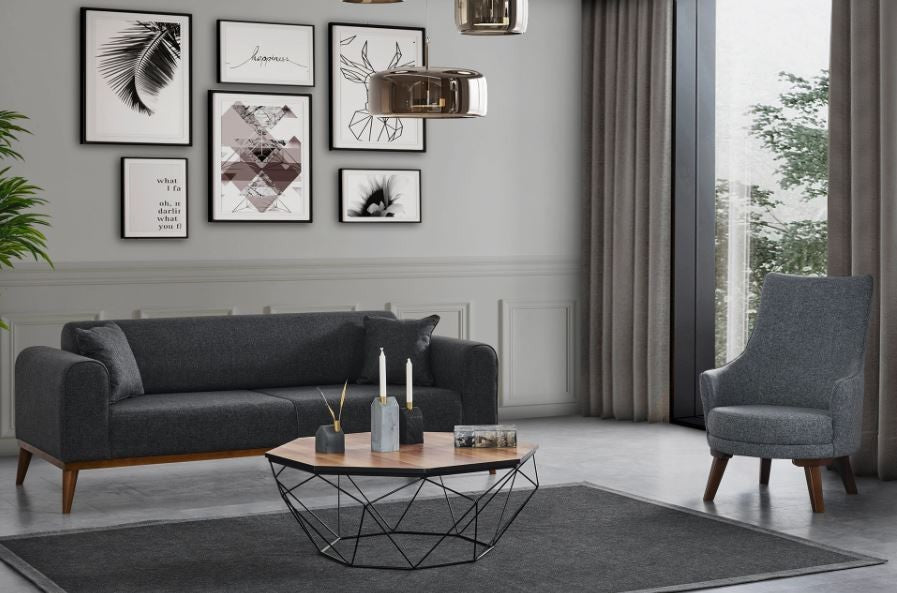 Sofá-cama elegante de 3 lugares, antracite, 222 x 90 x 80 cm | Estrutura em madeira de faia, 100% poliéster, mecanismo giratório nas costas | Design confortável e elegante