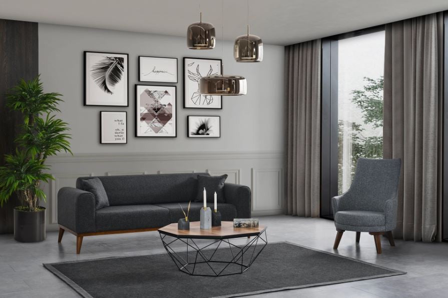Sofá-cama elegante de 3 lugares, antracite, 222 x 90 x 80 cm | Estrutura em madeira de faia, 100% poliéster, mecanismo giratório nas costas | Design confortável e elegante
