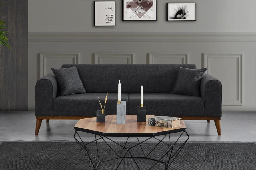 Sofá-cama elegante de 3 lugares, antracite, 222 x 90 x 80 cm | Estrutura em madeira de faia, 100% poliéster, mecanismo giratório nas costas | Design confortável e elegante