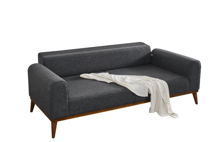 Sofá-cama elegante de 3 lugares, antracite, 222 x 90 x 80 cm | Estrutura em madeira de faia, 100% poliéster, mecanismo giratório nas costas | Design confortável e elegante