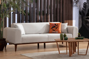Sofá-cama elegante de 3 lugares, creme, 222 x 90 x 80 cm | Estrutura em madeira de faia, 100% poliéster, mecanismo giratório | Elegante e funcional para uma vida moderna