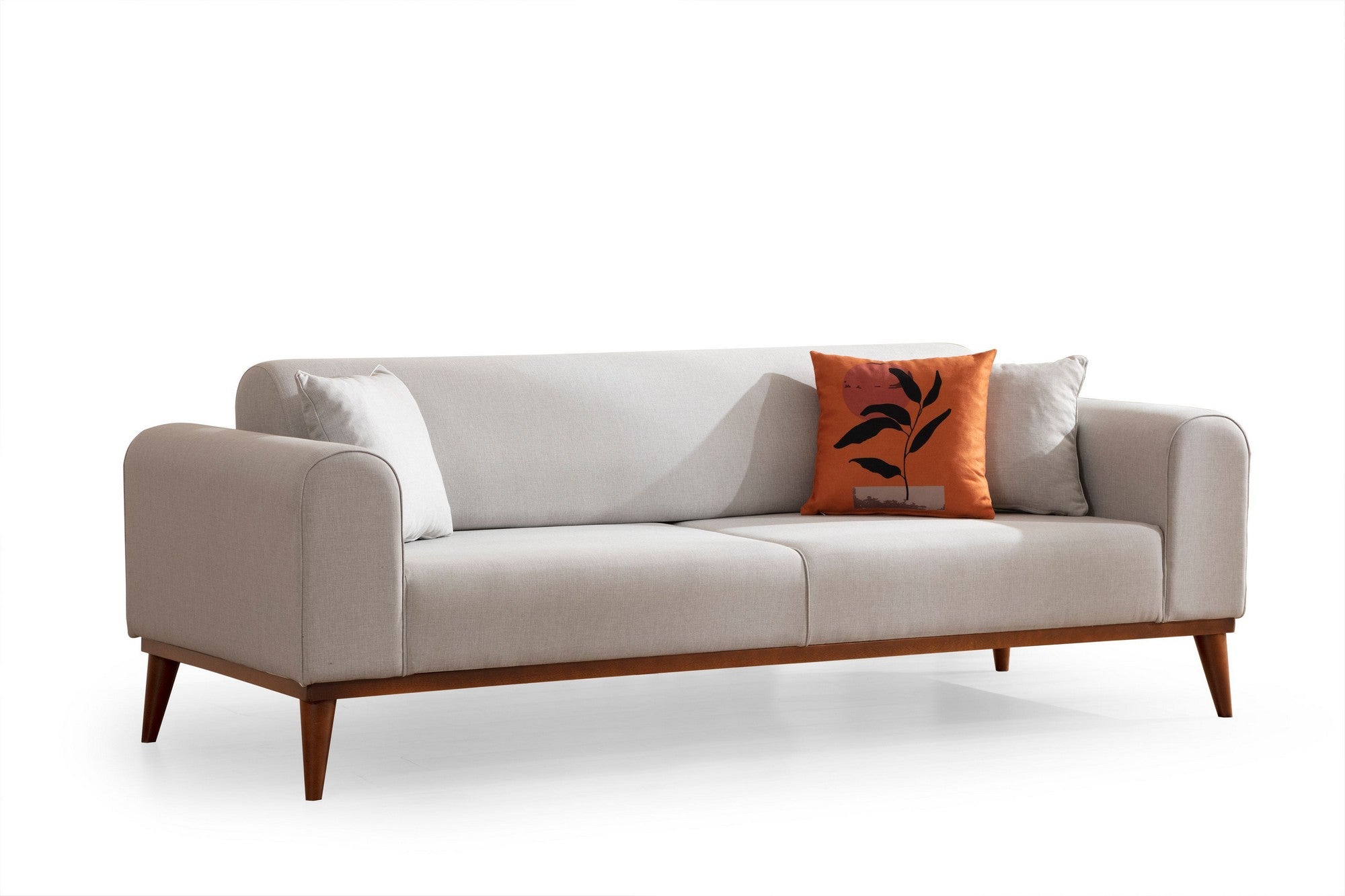 Sofá-cama elegante de 3 lugares, creme, 222 x 90 x 80 cm | Estrutura em madeira de faia, 100% poliéster, mecanismo giratório | Elegante e funcional para uma vida moderna