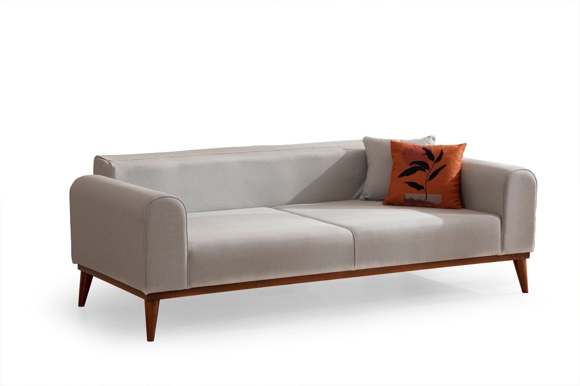 Sofá-cama elegante de 3 lugares, creme, 222 x 90 x 80 cm | Estrutura em madeira de faia, 100% poliéster, mecanismo giratório | Elegante e funcional para uma vida moderna