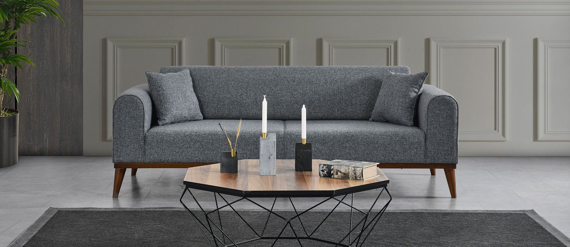 Sofá-cama elegante de 3 lugares, cinza claro, 222 x 90 x 80 cm | Estrutura em madeira de faia, 100% poliéster, mecanismo giratório nas costas | Design confortável e versátil