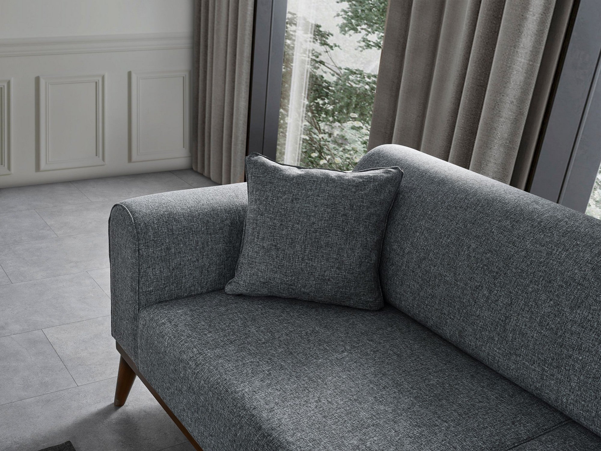 Sofá-cama elegante de 3 lugares, cinza claro, 222 x 90 x 80 cm | Estrutura em madeira de faia, 100% poliéster, mecanismo giratório nas costas | Design confortável e versátil