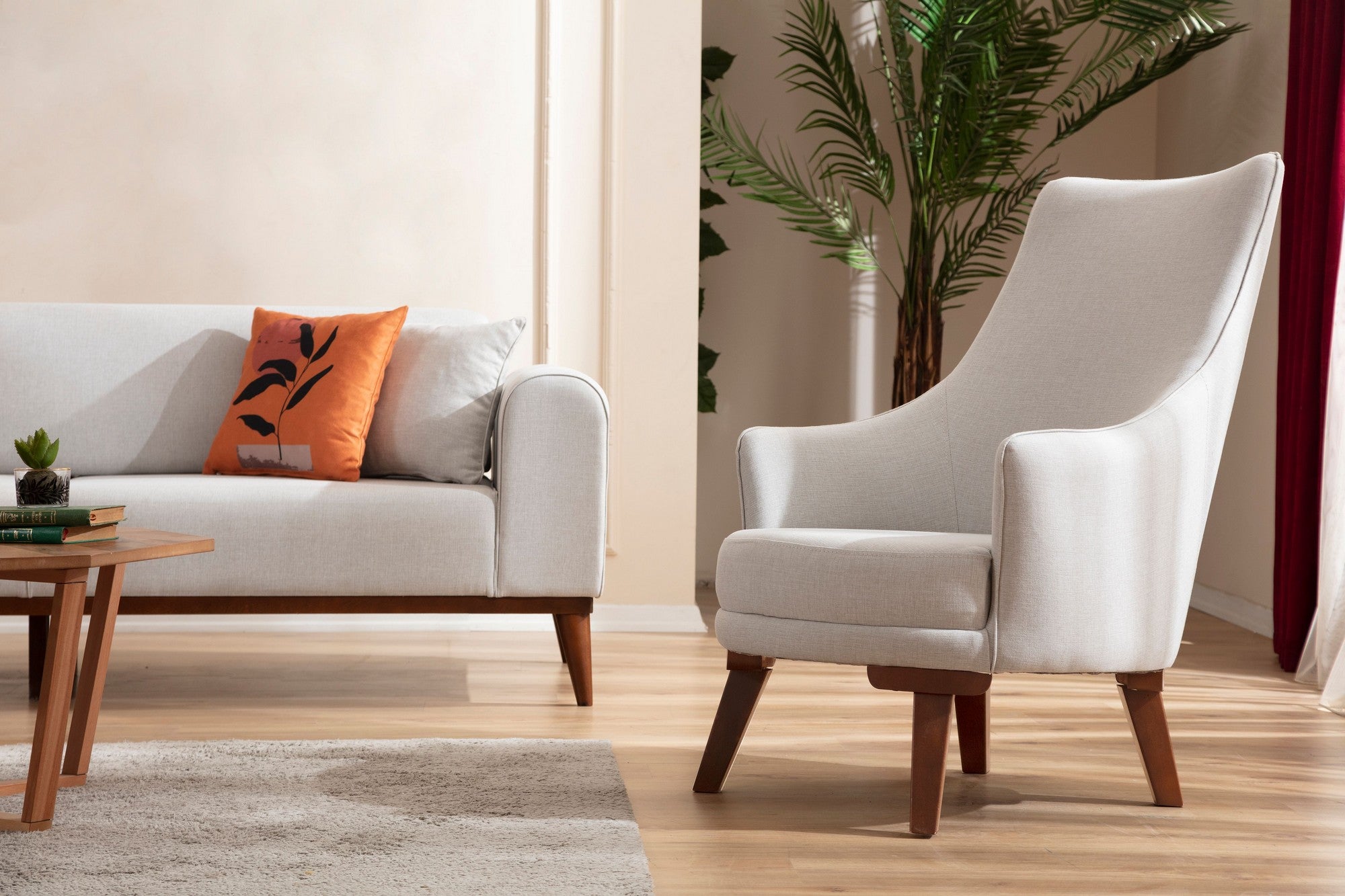 Poltrona Elegante, Cor Creme, 72 x 87 x 102 cm | Estrutura em Madeira de Faia e Aglomerado, 100% Poliéster, Almofadas de Espuma Macia | Assentos Elegantes e Confortáveis para Casa