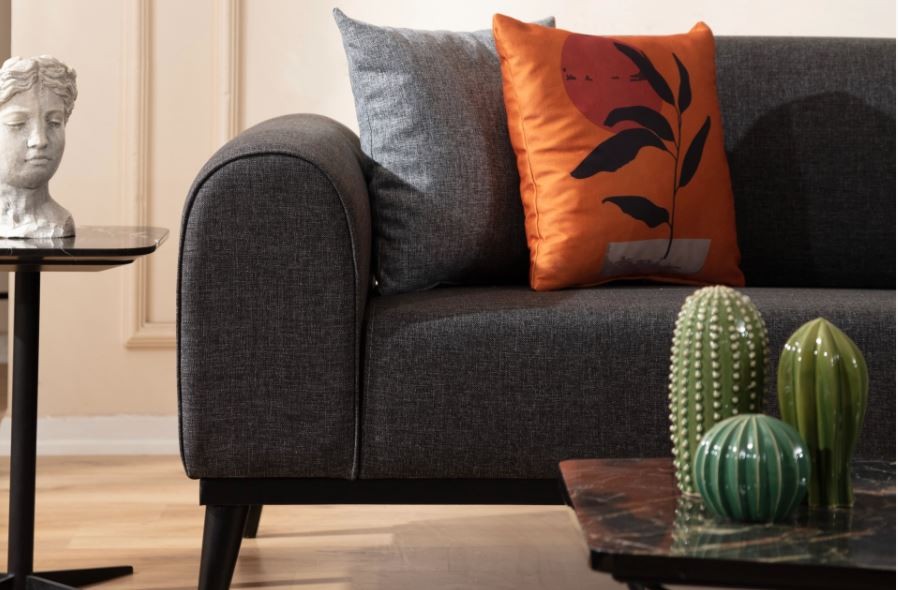 Sofá-cama elegante de 3 lugares, antracite, 220x84x77 cm | Estrutura em madeira de faia, 100% poliéster, mecanismo giratório nas costas | Design confortável e elegante