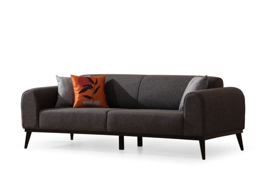 Sofá-cama elegante de 3 lugares, antracite, 220x84x77 cm | Estrutura em madeira de faia, 100% poliéster, mecanismo giratório nas costas | Design confortável e elegante