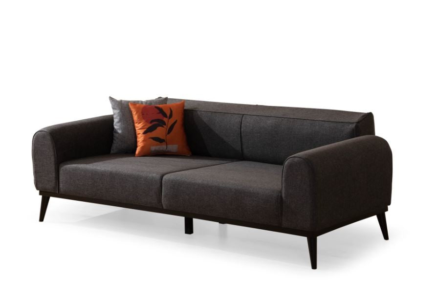 Sofá-cama elegante de 3 lugares, antracite, 220x84x77 cm | Estrutura em madeira de faia, 100% poliéster, mecanismo giratório nas costas | Design confortável e elegante