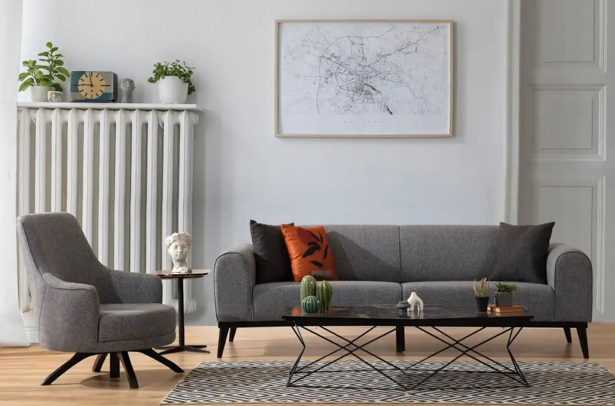 Sofá-cama elegante de 3 lugares, cinza claro, 220 x 84 x 77 cm | Estrutura em madeira de faia, 100% poliéster, mecanismo giratório | Perfeito para espaços modernos