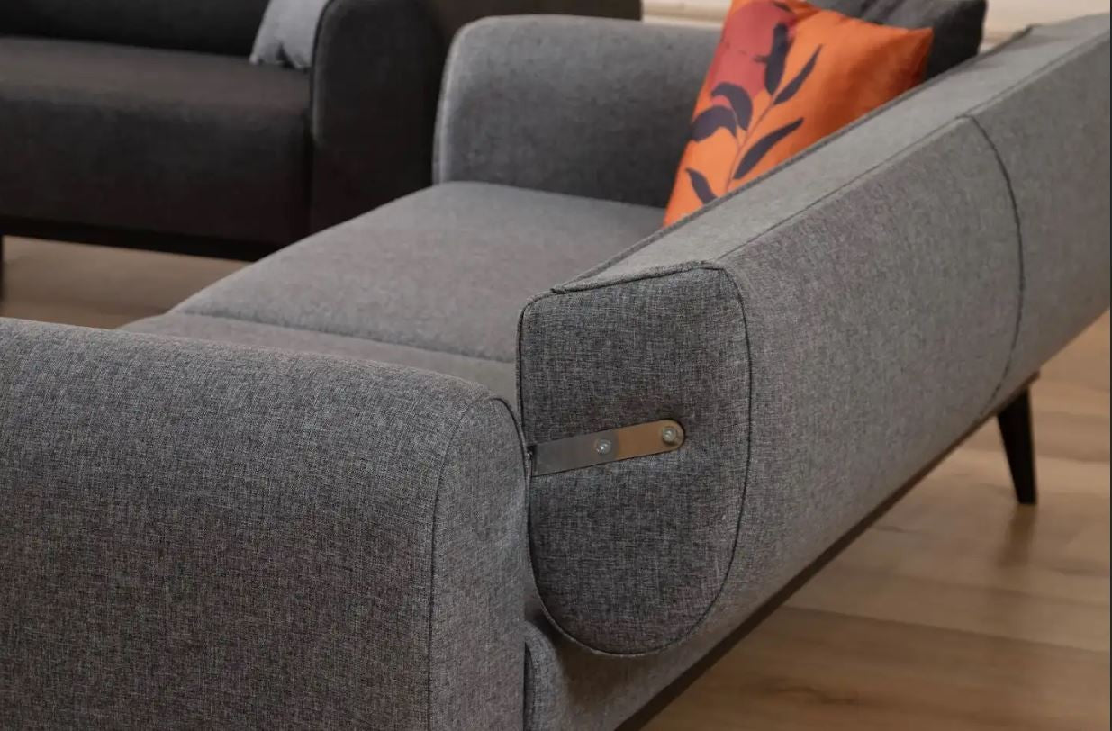 Sofá-cama elegante de 3 lugares, cinza claro, 220 x 84 x 77 cm | Estrutura em madeira de faia, 100% poliéster, mecanismo giratório | Perfeito para espaços modernos