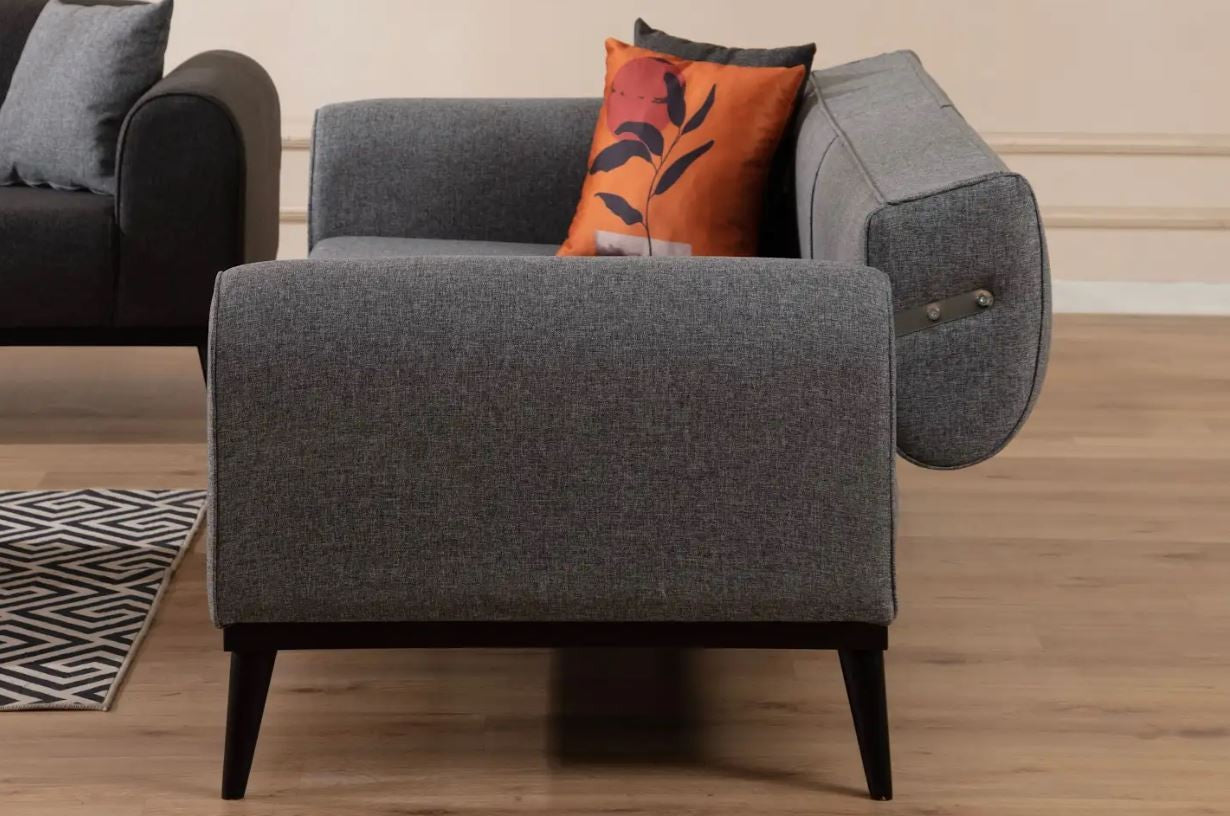 Sofá-cama elegante de 3 lugares, cinza claro, 220 x 84 x 77 cm | Estrutura em madeira de faia, 100% poliéster, mecanismo giratório | Perfeito para espaços modernos
