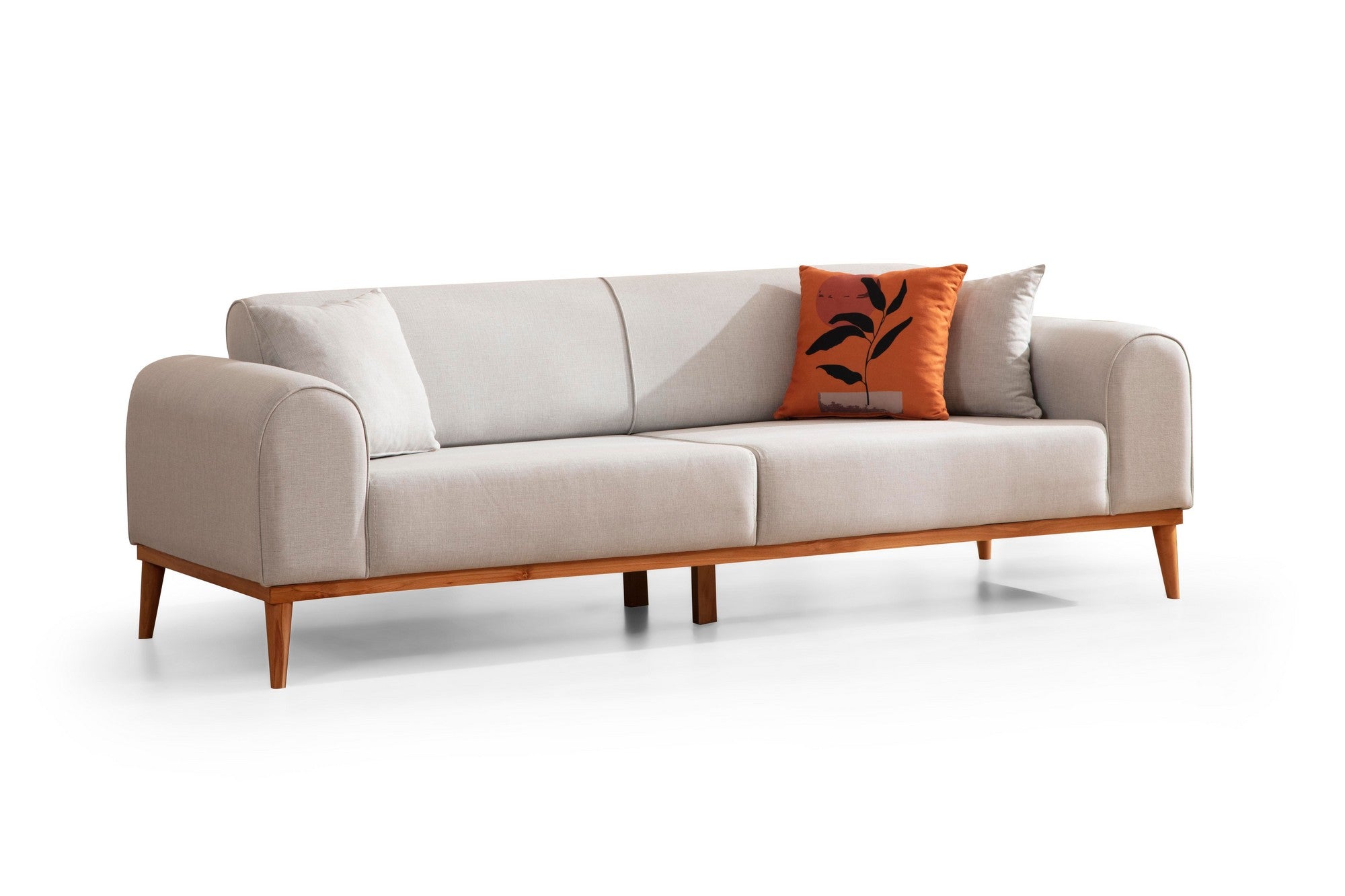 Sofá-cama elegante de 3 lugares, creme, 220 x 84 x 77 cm | Estrutura em madeira de faia, 100% poliéster, mecanismo giratório, pernas de madeira preta | Perfeito para espaços modernos