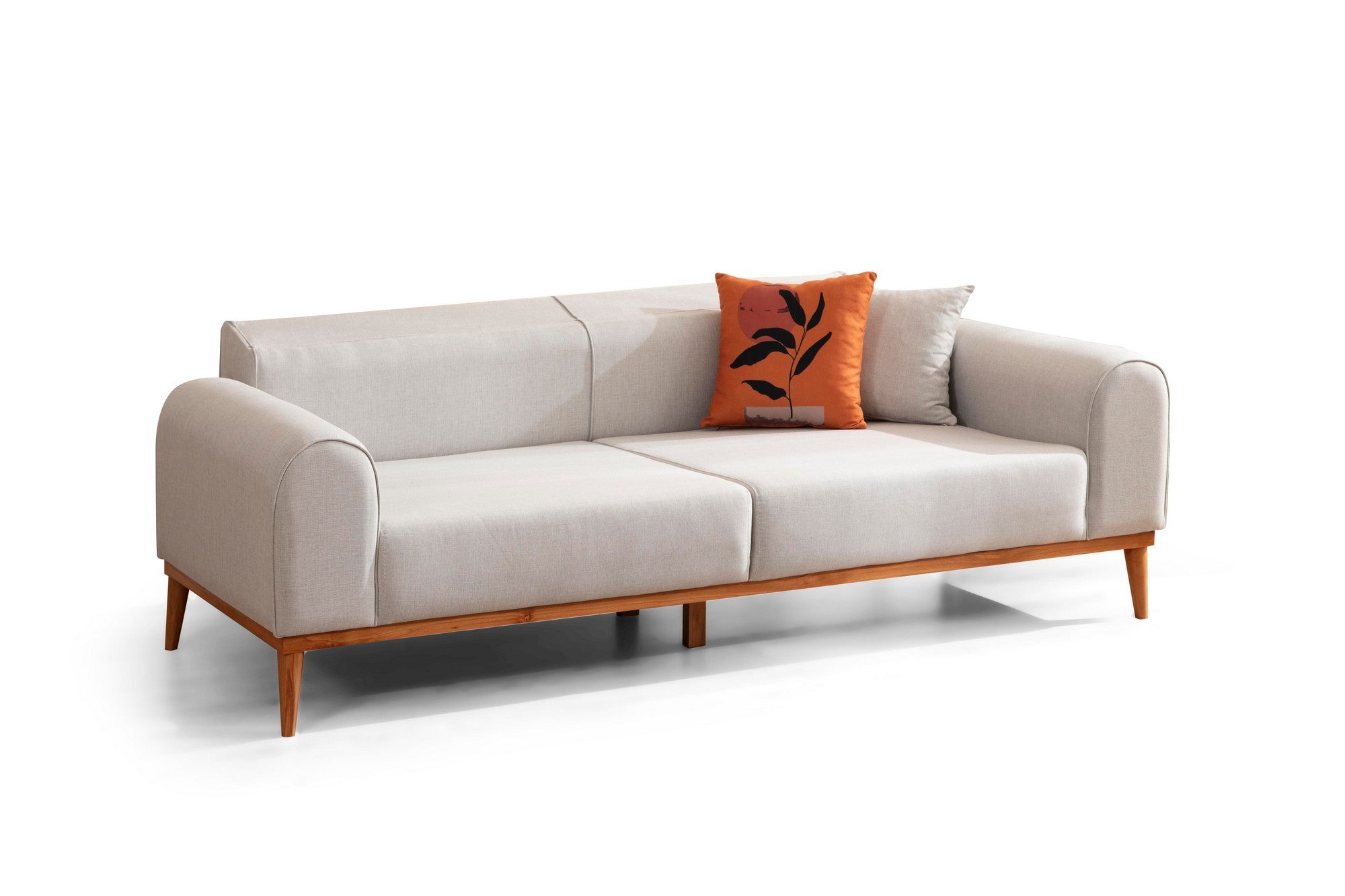 Sofá-cama elegante de 3 lugares, creme, 220 x 84 x 77 cm | Estrutura em madeira de faia, 100% poliéster, mecanismo giratório, pernas de madeira preta | Perfeito para espaços modernos