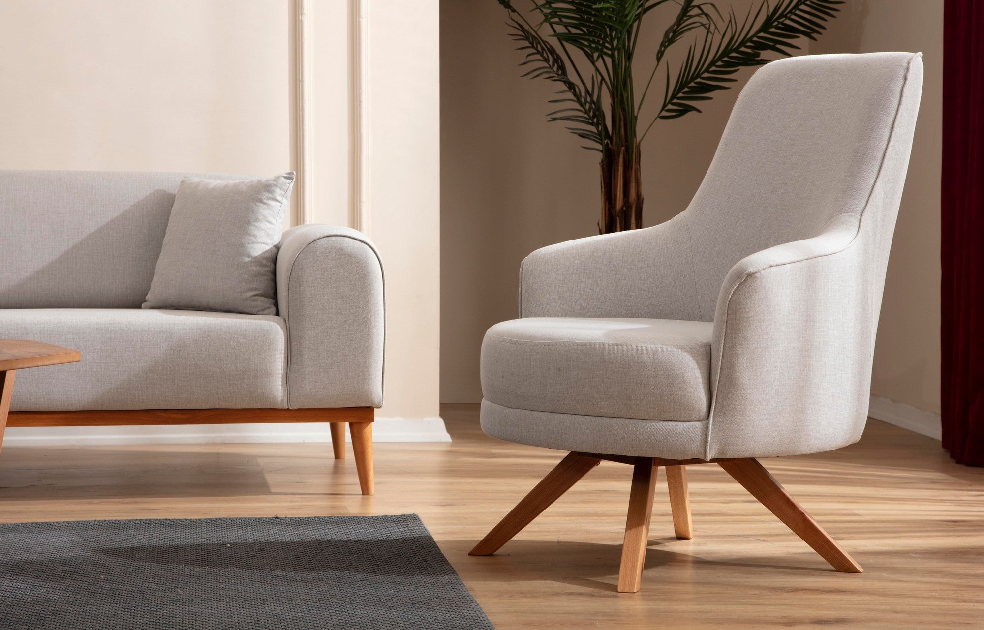 Poltrona Elegante, Cor Creme, 72 x 87 x 102 cm | Estrutura em Madeira de Faia e Aglomerado, 100% Poliéster, Almofadas de Espuma Macia | Assentos Elegantes e Confortáveis para Casa