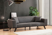 Sofá-cama elegante de 3 lugares, antracite, 222 x 92 x 77 cm | Estrutura em madeira de faia, 100% poliéster, mecanismo giratório nas costas, pernas de madeira preta | Perfeito para espaços modernos