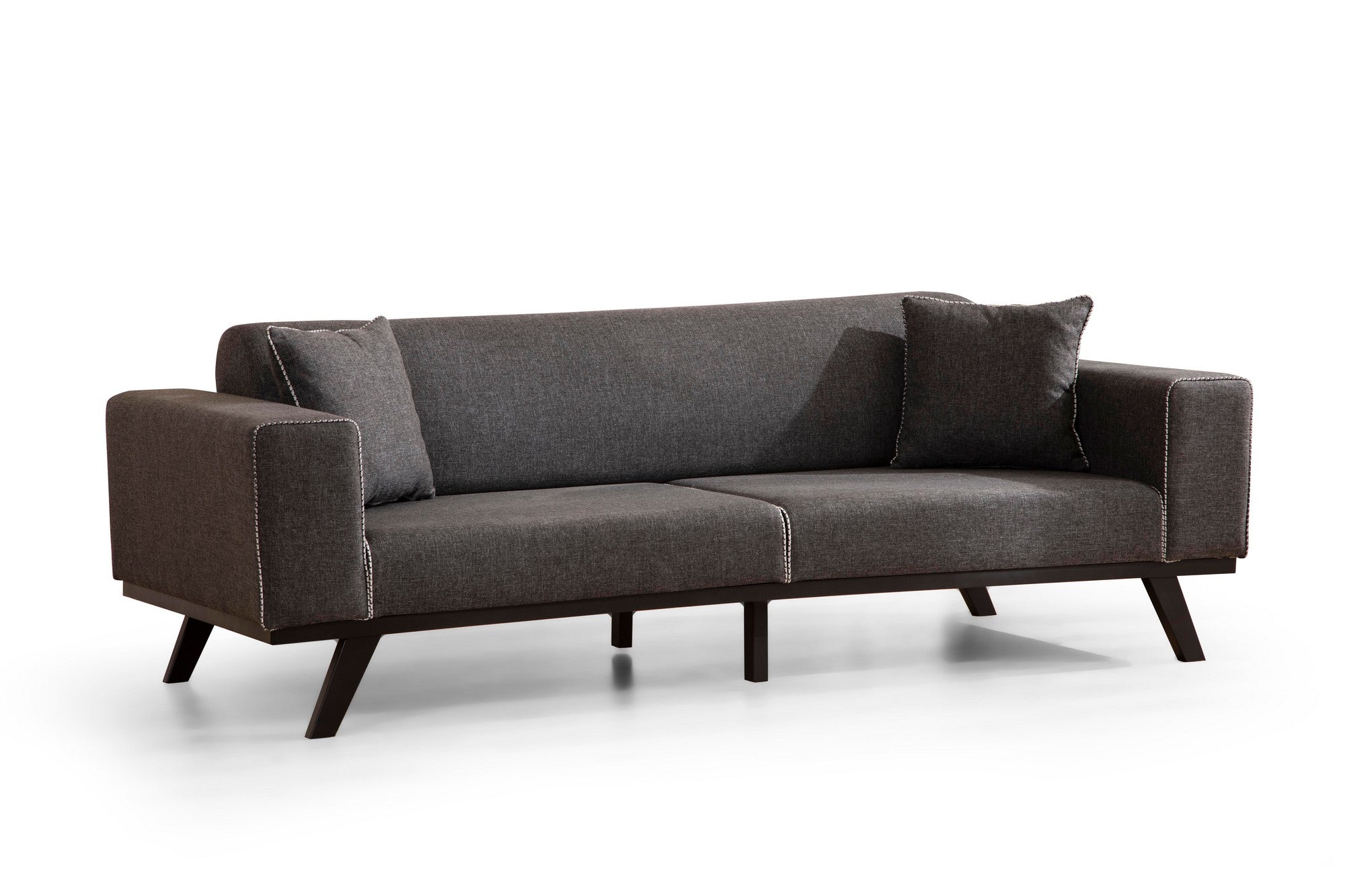 Sofá-cama elegante de 3 lugares, antracite, 222 x 92 x 77 cm | Estrutura em madeira de faia, 100% poliéster, mecanismo giratório nas costas, pernas de madeira preta | Perfeito para espaços modernos