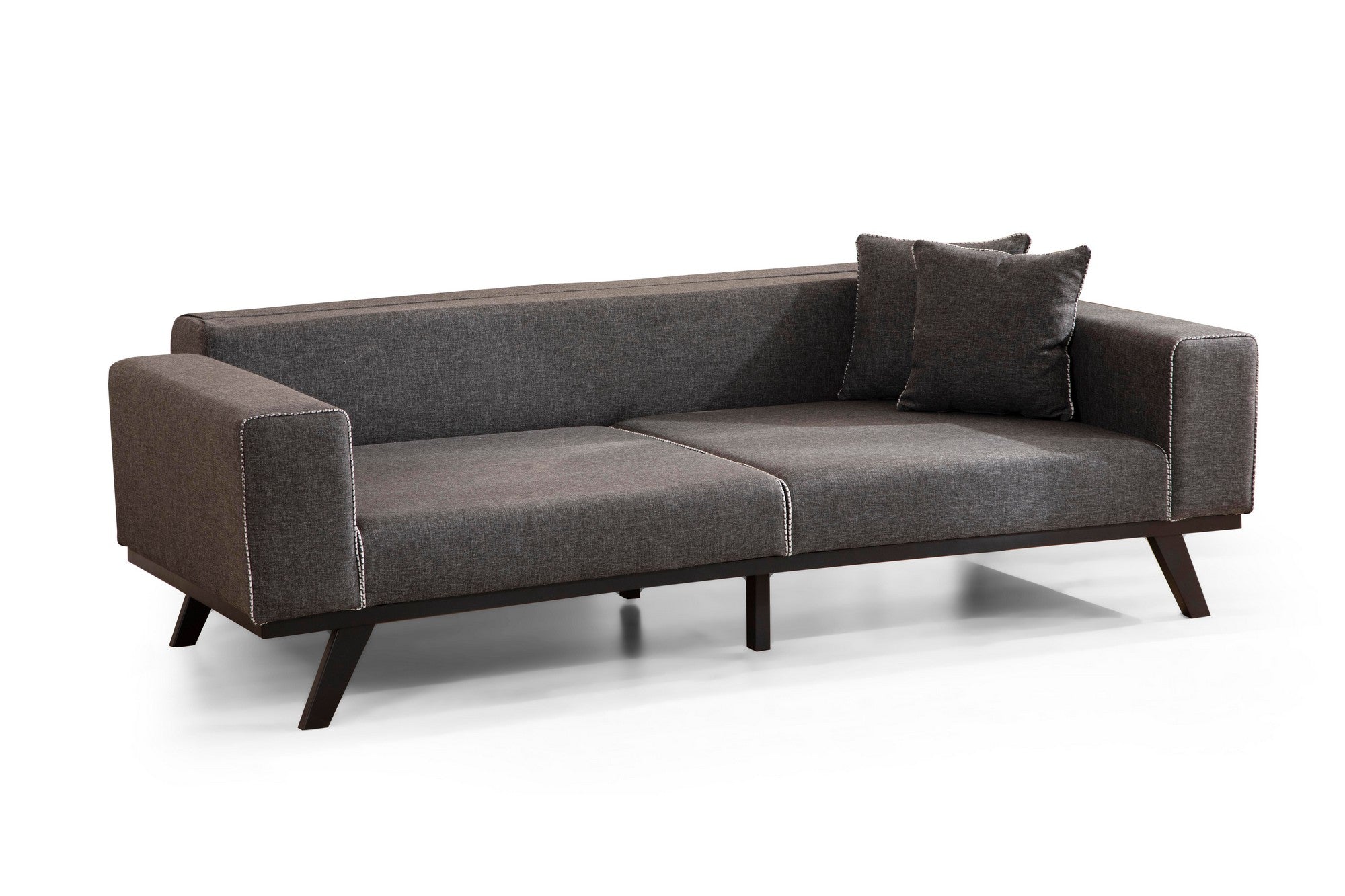 Sofá-cama elegante de 3 lugares, antracite, 222 x 92 x 77 cm | Estrutura em madeira de faia, 100% poliéster, mecanismo giratório nas costas, pernas de madeira preta | Perfeito para espaços modernos